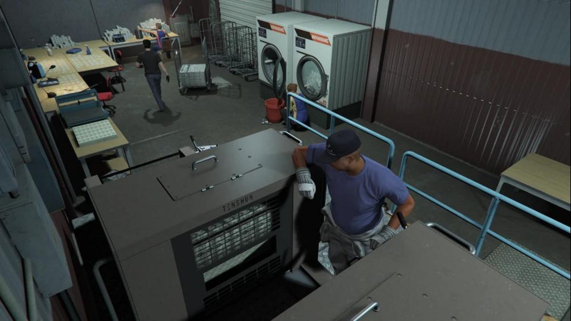 The interior of a Counterfeit Cash Factory (Image via GTA Wiki || Rockstar Games)