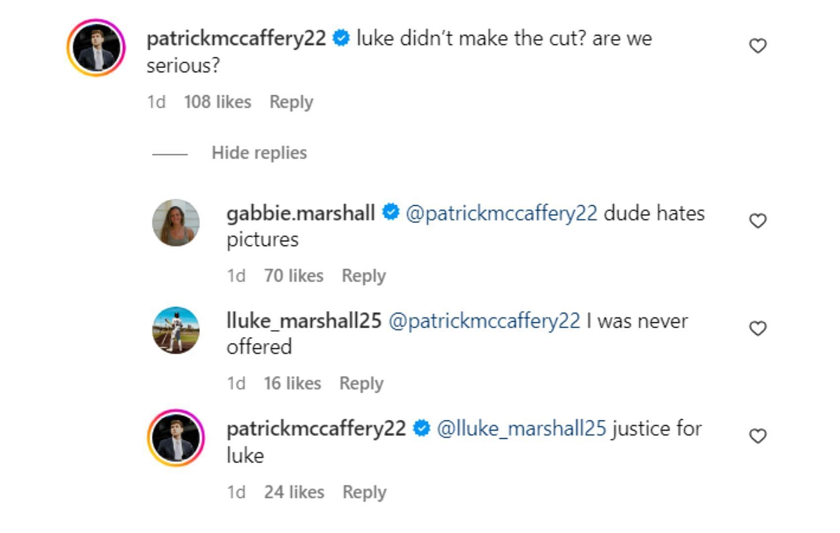 Patrick McCaffery and Lke Marshall&#039;s comments on Gabbie Marshall&#039;s post