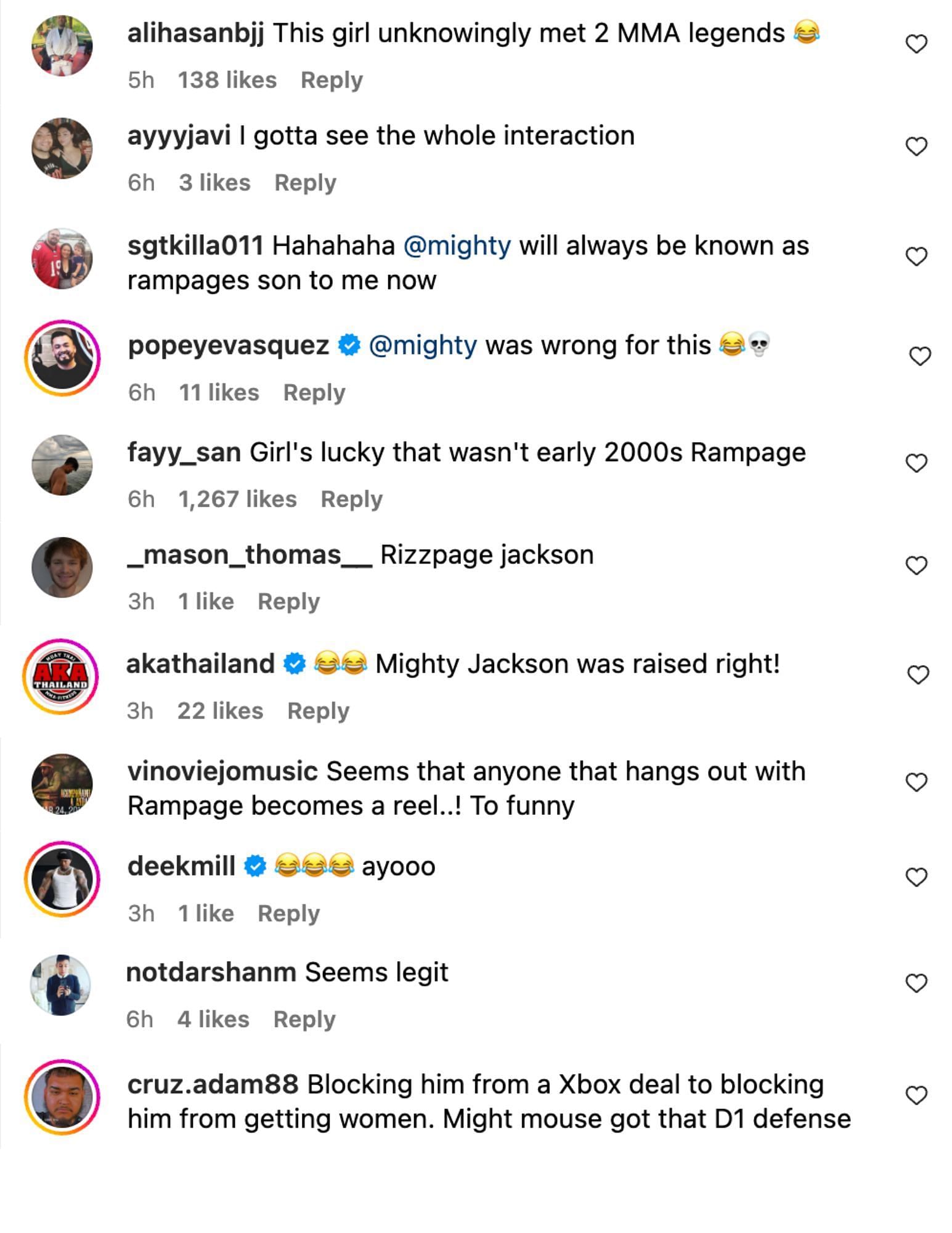 Fans reacting to Johnson pretending to be Quinton Jackson's son. [Image courtesy: @beardegidio on Instagram]