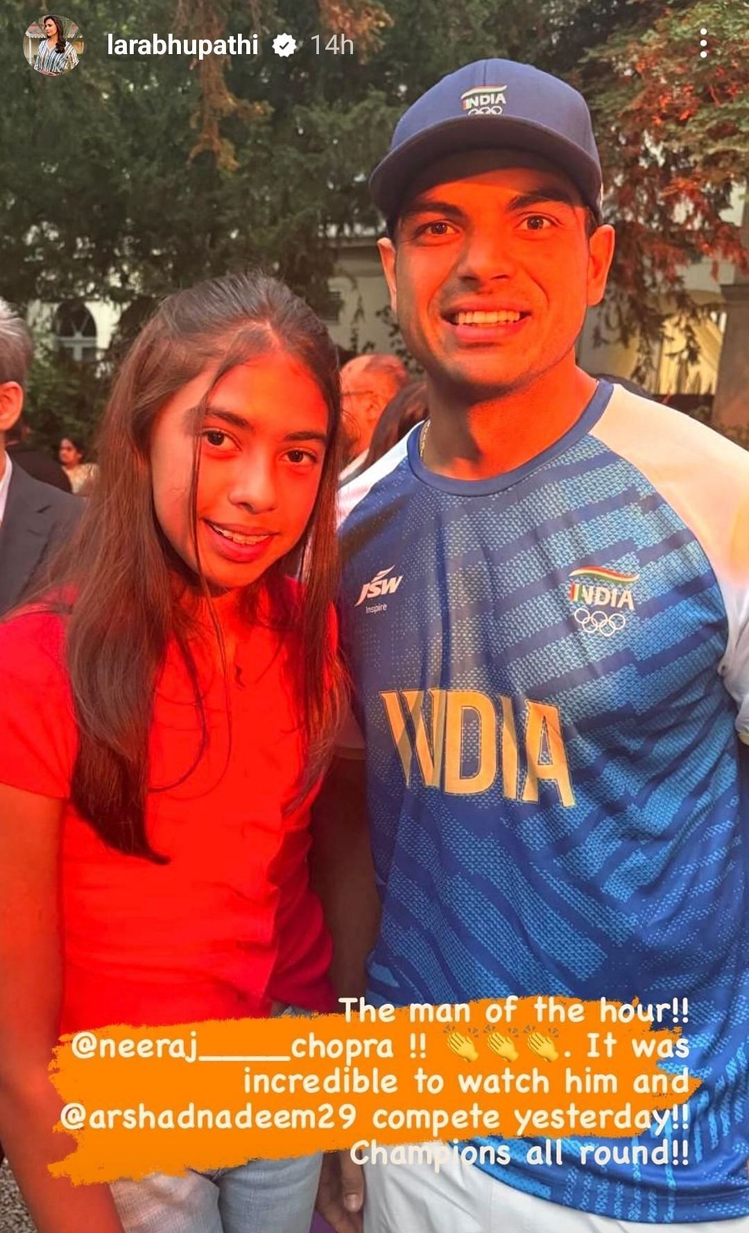 Mahesh Bhupathi, Lara Dutta, and daughter Saira meet Neeraj Chopra