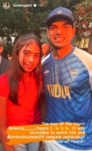 Neeraj Chopra with Saira Bhupathi. (PC: Lara Dutta Instagram)