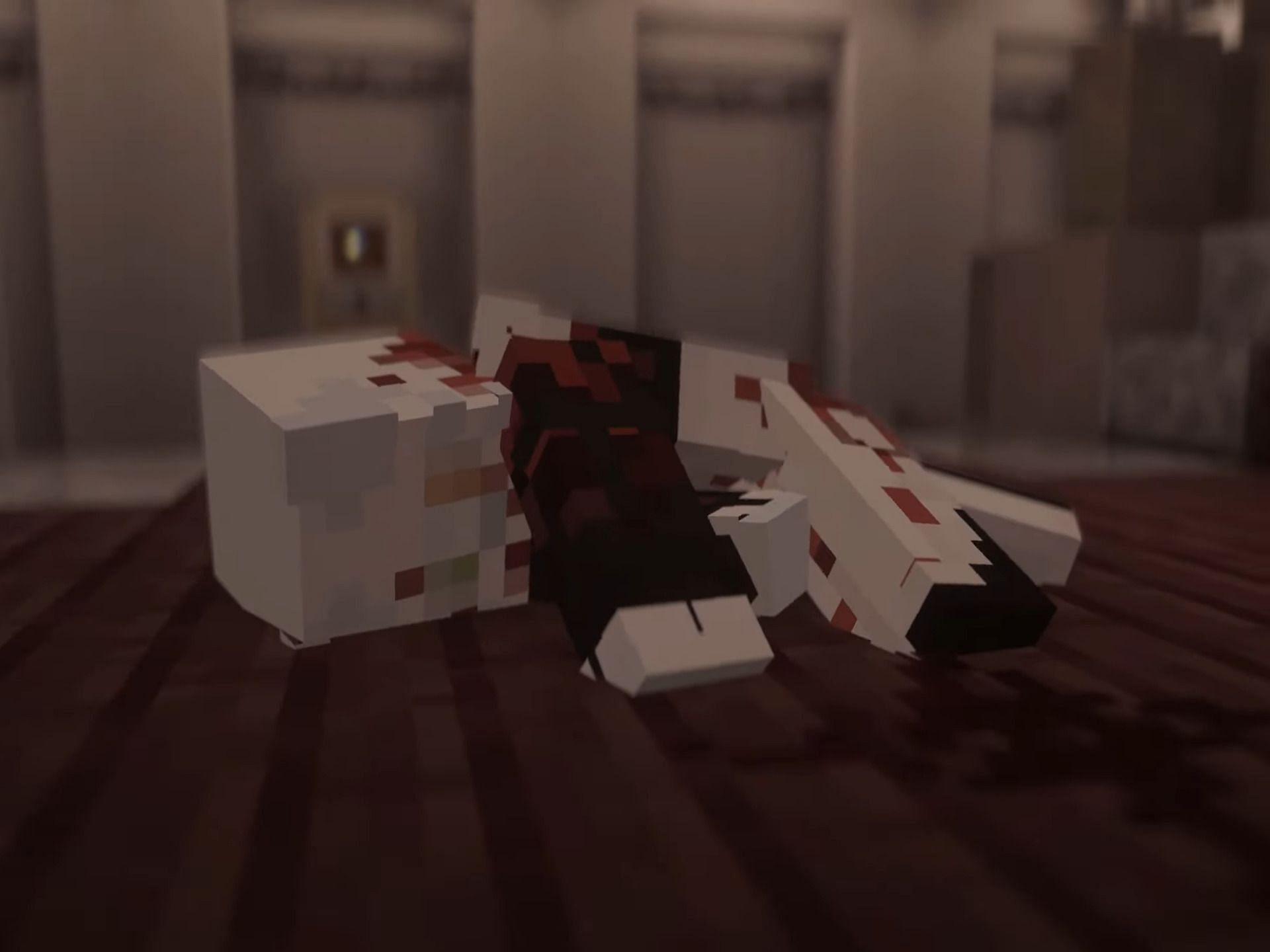 The murder discovery in the first episode of &quot;Whitepine&quot; which is shot entirely within Minecraft (Image via IvoryTV/YouTube)