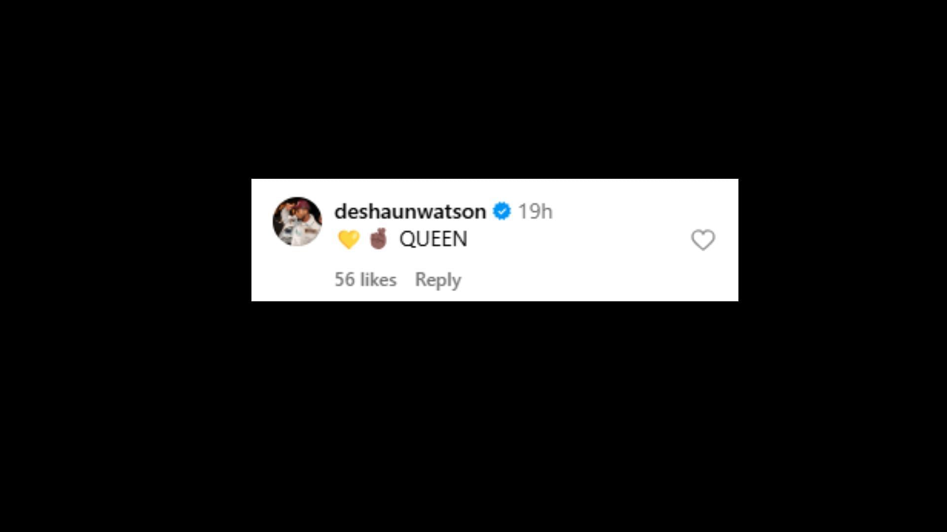 Deshaun Watson&#039;s comment on Jilly Anais&#039; post. (image credit: instagram/jillyanais)