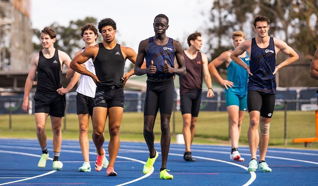 Gout Gout [in center] during a practice session (Source: Athletics Australia)