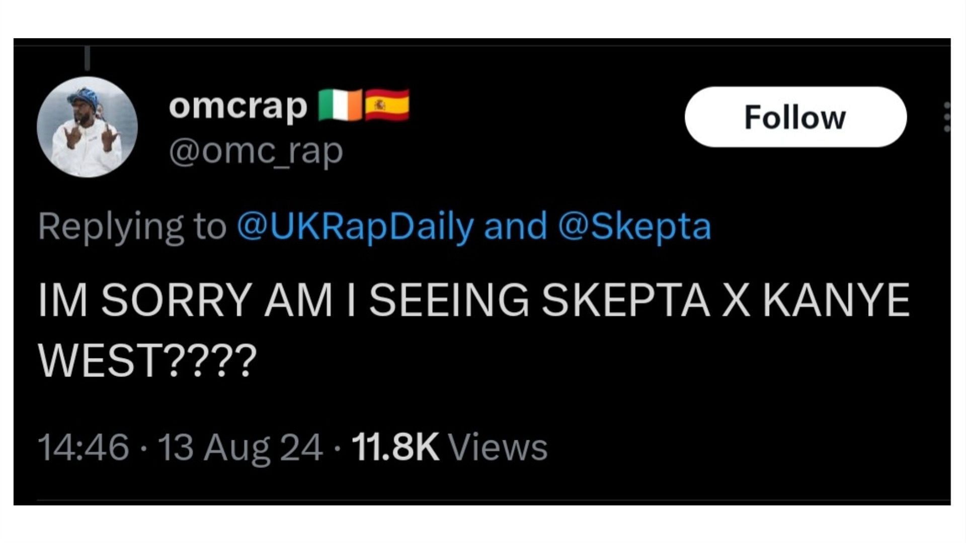 A fan reacted to Kanye and Skepta&#039;s Cash Cow (Image via X/@omc_rap)