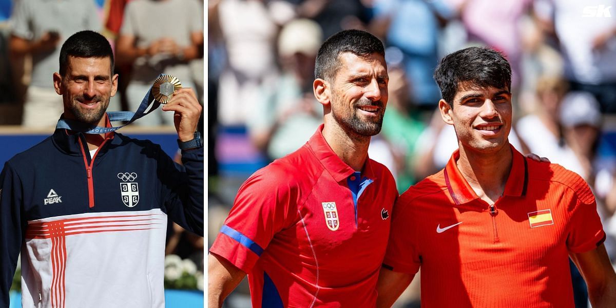 Novak Djokovic(L), Djokovic with Alcaraz (Images: Getty)