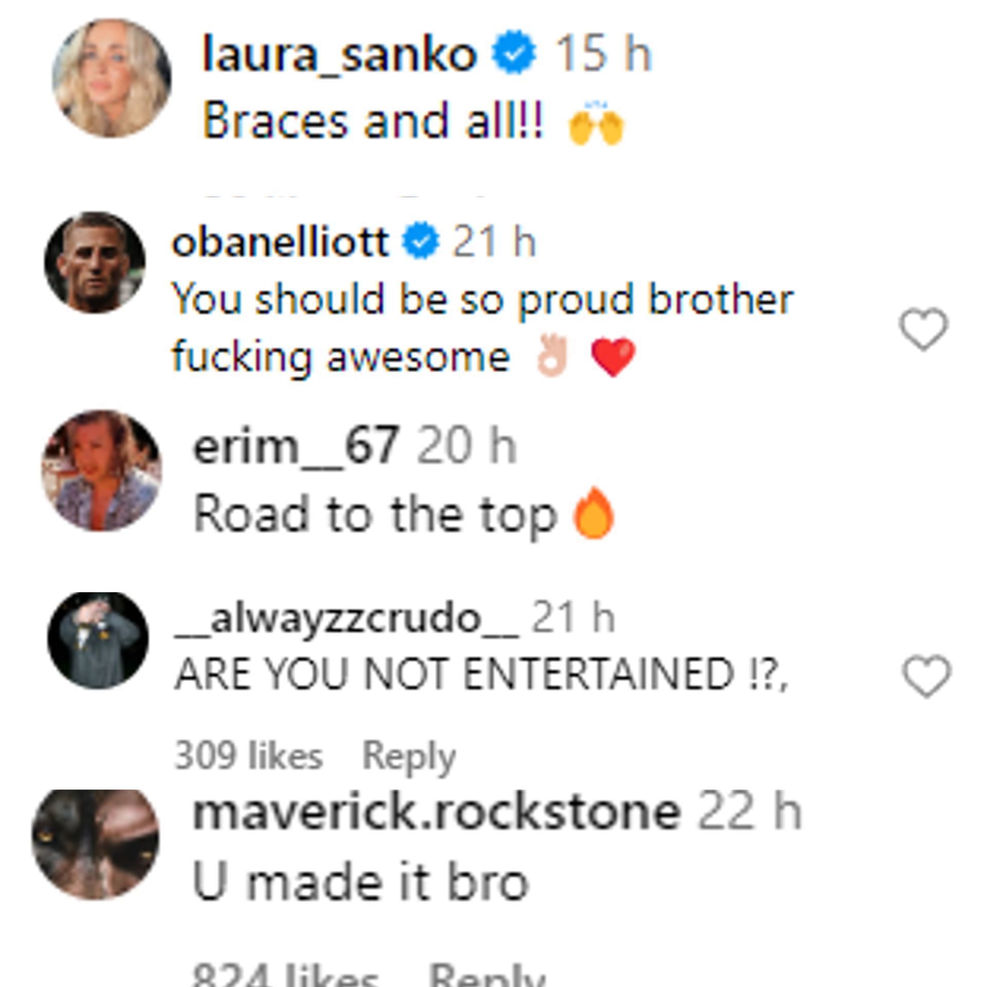Screenshot of fan reactions to Paddy Pimblett&#039;s post