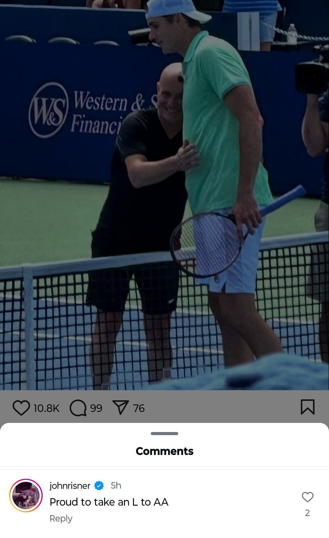 John Isner's comment on Andre Agassi's Instagram Post. (Source: Instagram)