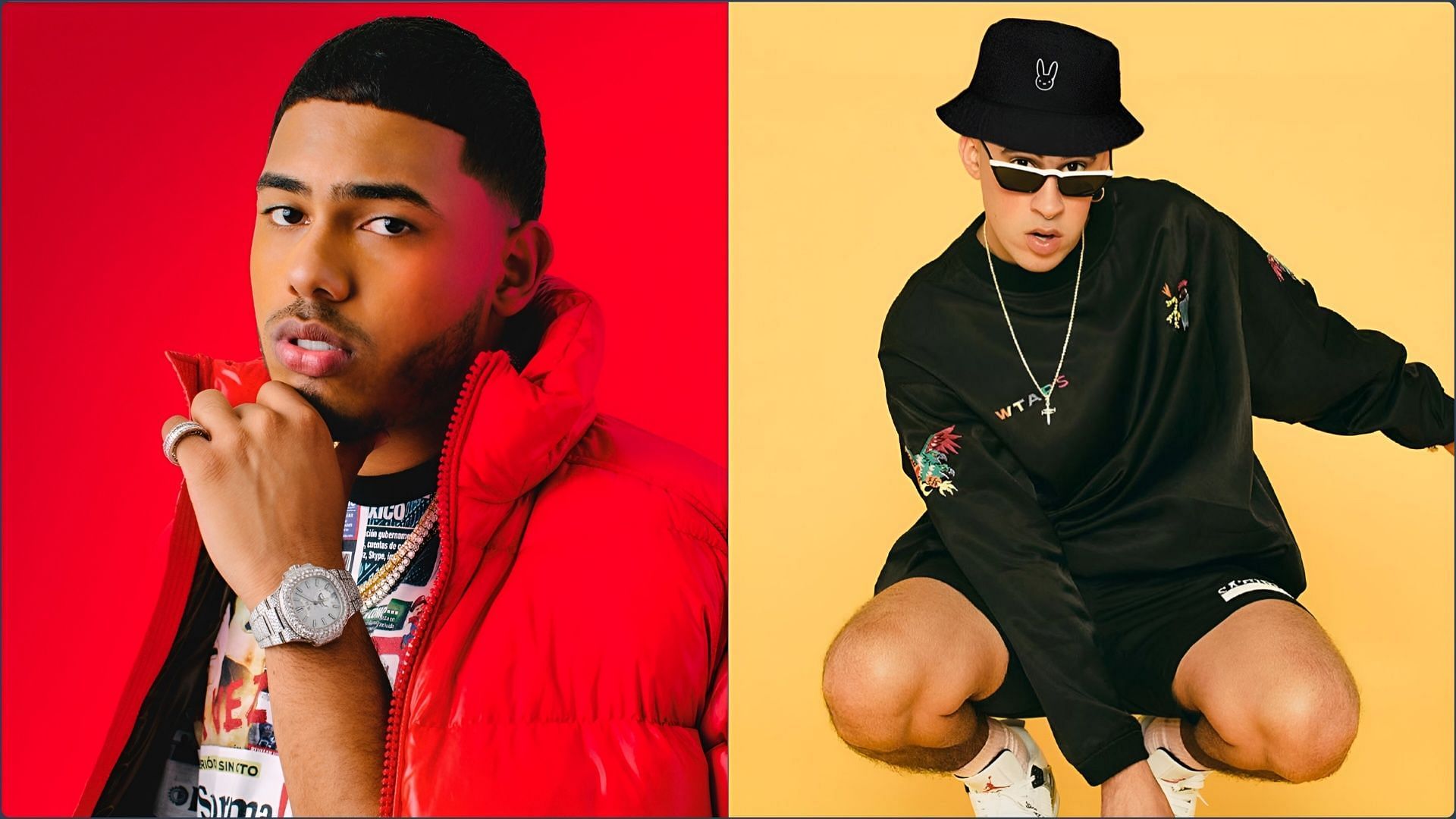 Myke Towers releases latest album in collaboration with Bad Bunny (Image via Myke Towers / Facebook / badbunnyofficialstore.com)