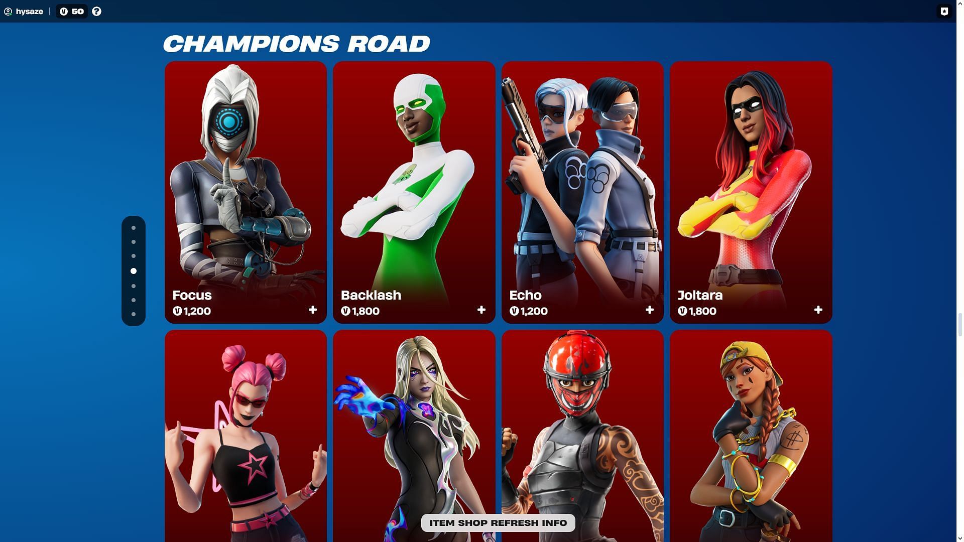 "Champions Road" section in the Item Shop (Image via Epic Games)