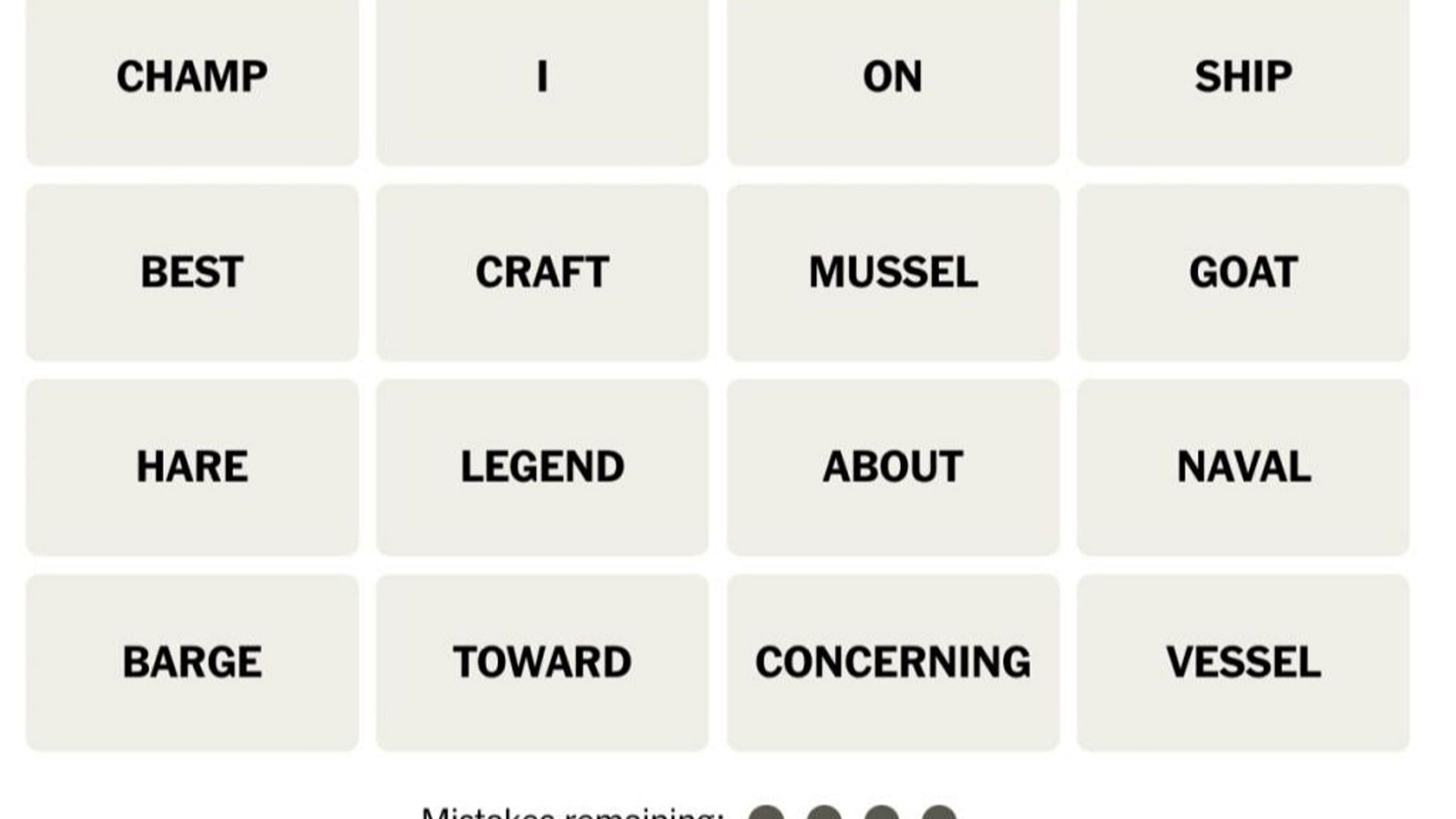 All words for the NYT Connections today (Image via New York Times)
