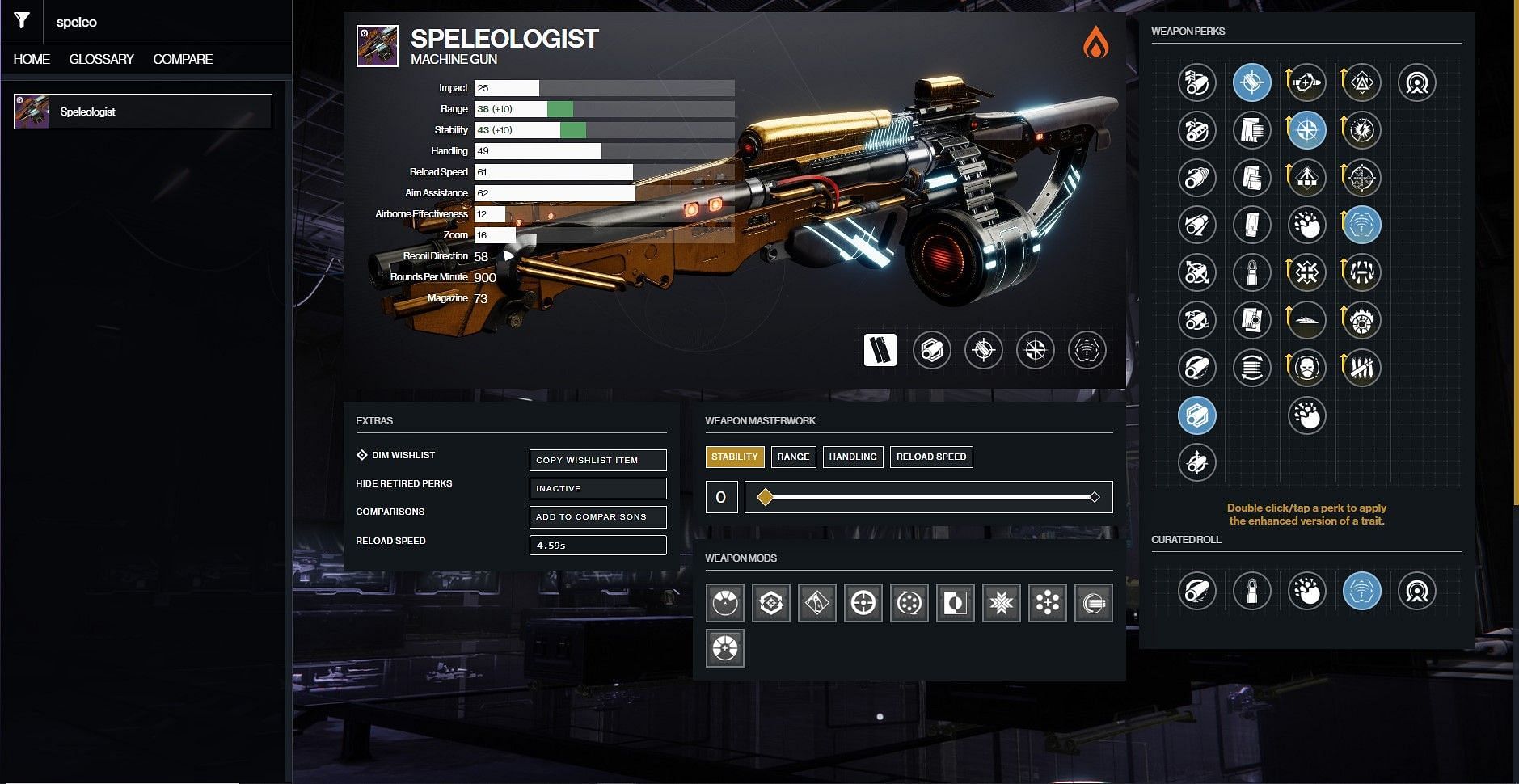 Speleologist PvP god roll (Image via D2Gunsmith/Bungie)