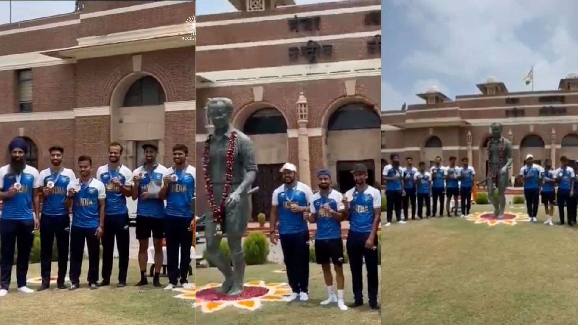 The Indian hockey team visited the Major Dhyan Chand Stadium in Delhi after returning from Paris Olympics 2024. (Image via HockeyIndia/X)