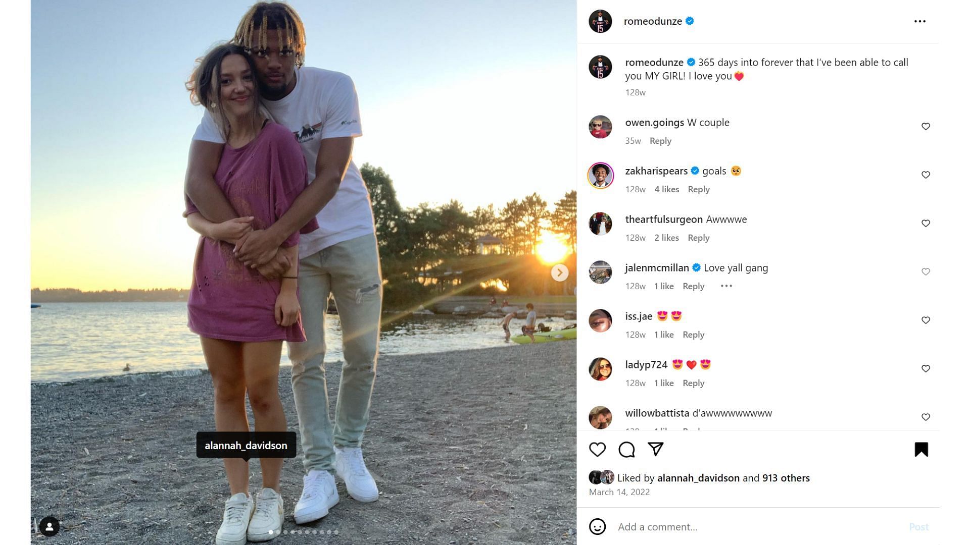 Rome Odunze posts sweet note for first anniversary with girlfriend Alannah Davidson [Image credit: @romeodunze IG]