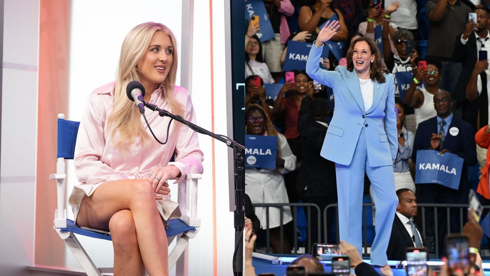 Riley Gaines and Kamala Harris (Images: All via Getty)