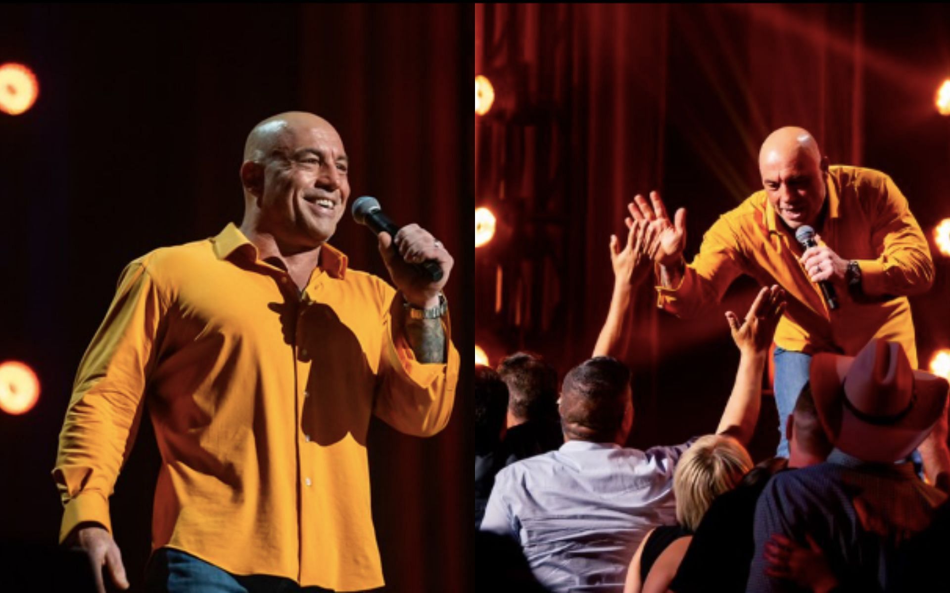 Joe Rogan captivating his fans at the Majestic Theater in San Antonio. (Screenshot via @troyconrad and @lauren.lo.smith on Instagram) Enter caption