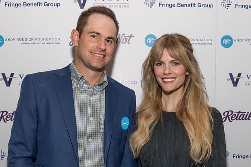 Andy Roddick (L) pictured with wife Brooklyn Decker (Source: Getty)