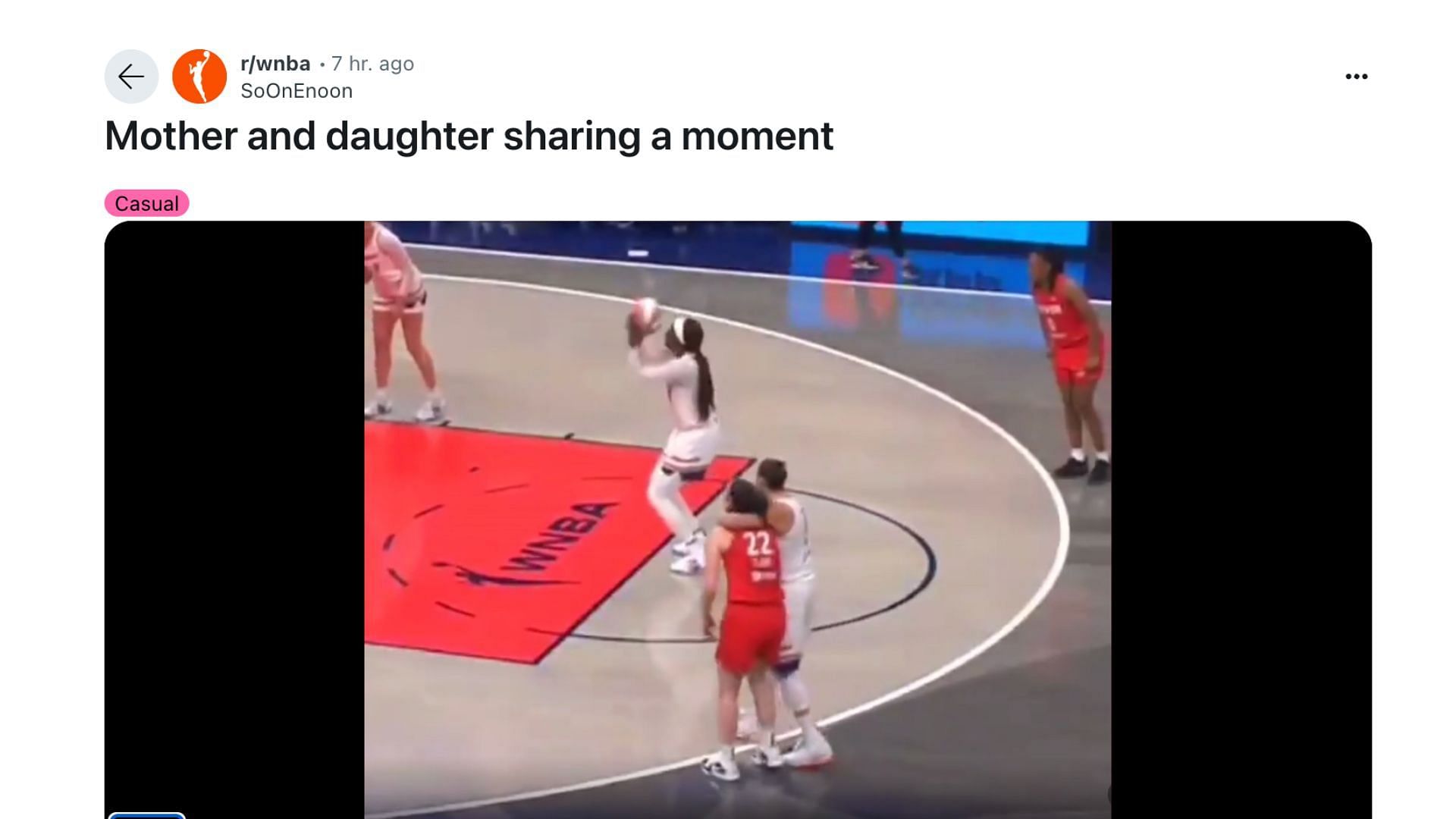 Diana Taurasi embaces Caitlin Clark during a free throw. Image Credit: r/wnba Reddit account