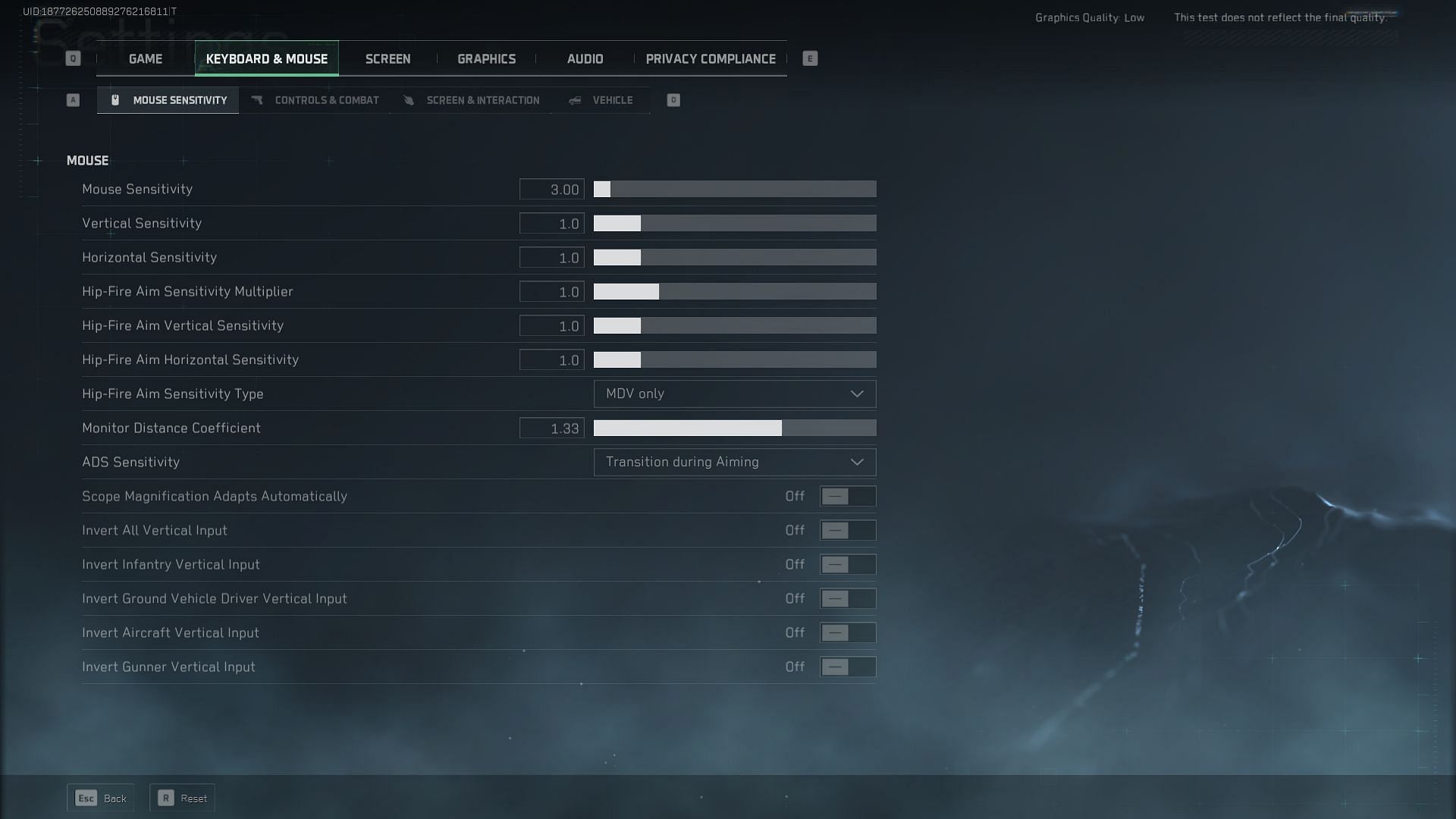 Delta Force: Hawk Ops Mouse &amp; Keyboard settings (Image via TiMi Studio Group)