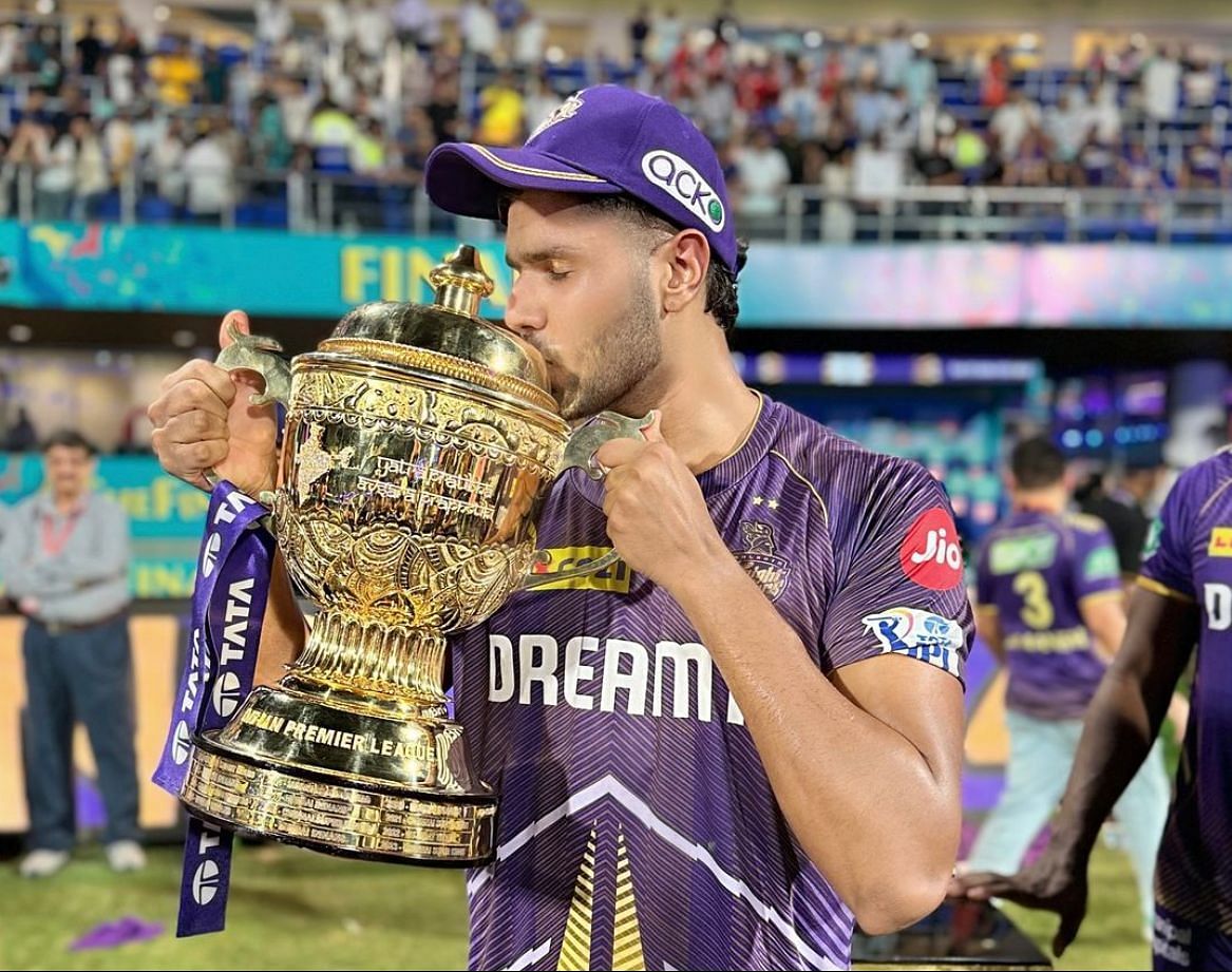 Harshit Rana with IPL 2024 trophy (credits: insta / harshit_rana_06)