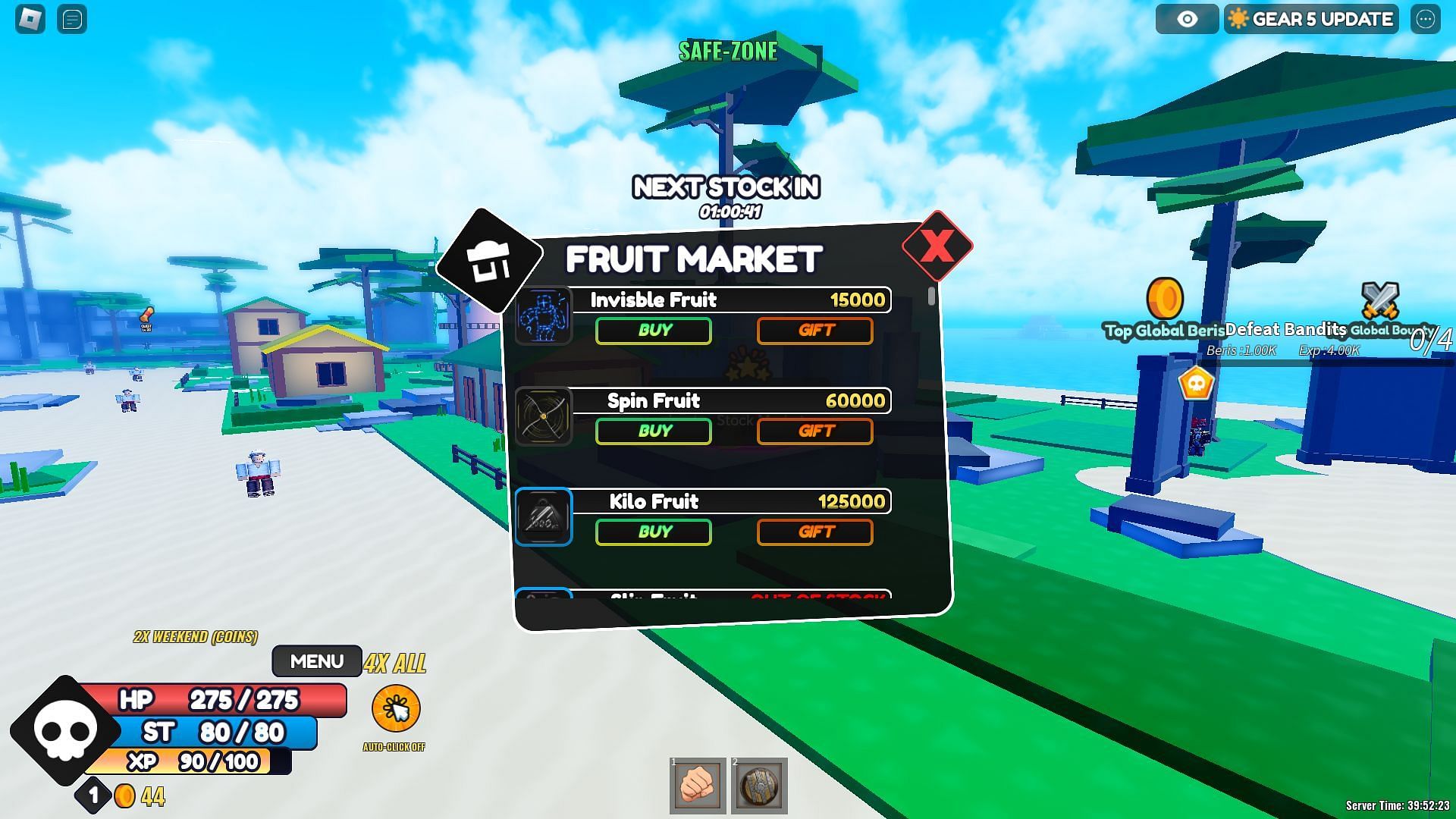 Buy Devil Fruits from the in-game Stock Market (Image via Roblox)