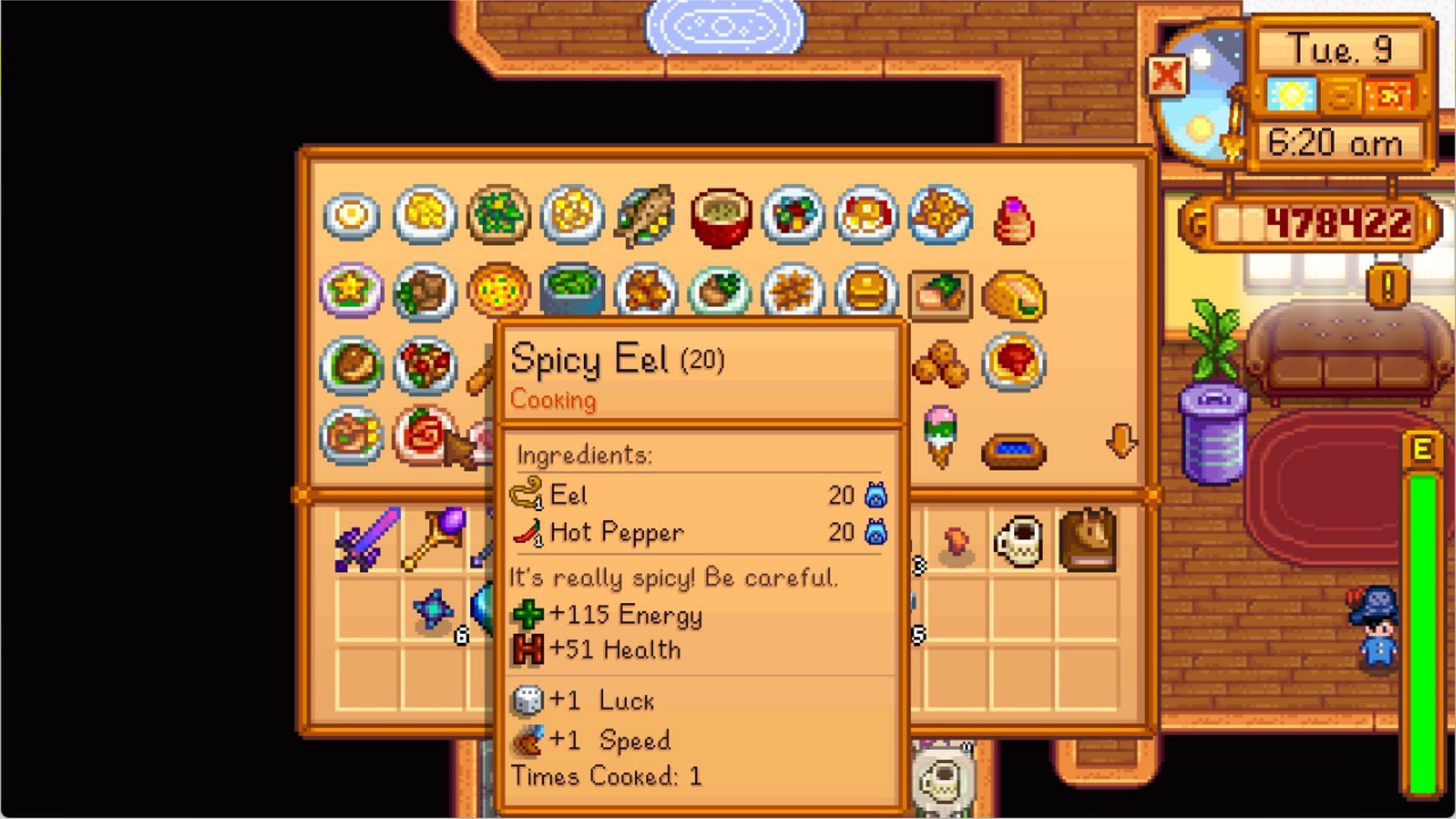 You can cook certain meals to attain a speed boost (Image via ConcernedApe)