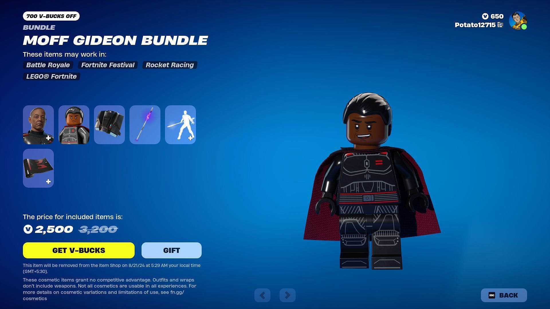 You can purchase the Moff Gideon (Giancarlo Esposito) skin in Fortnite separately (Image via Epic Games)