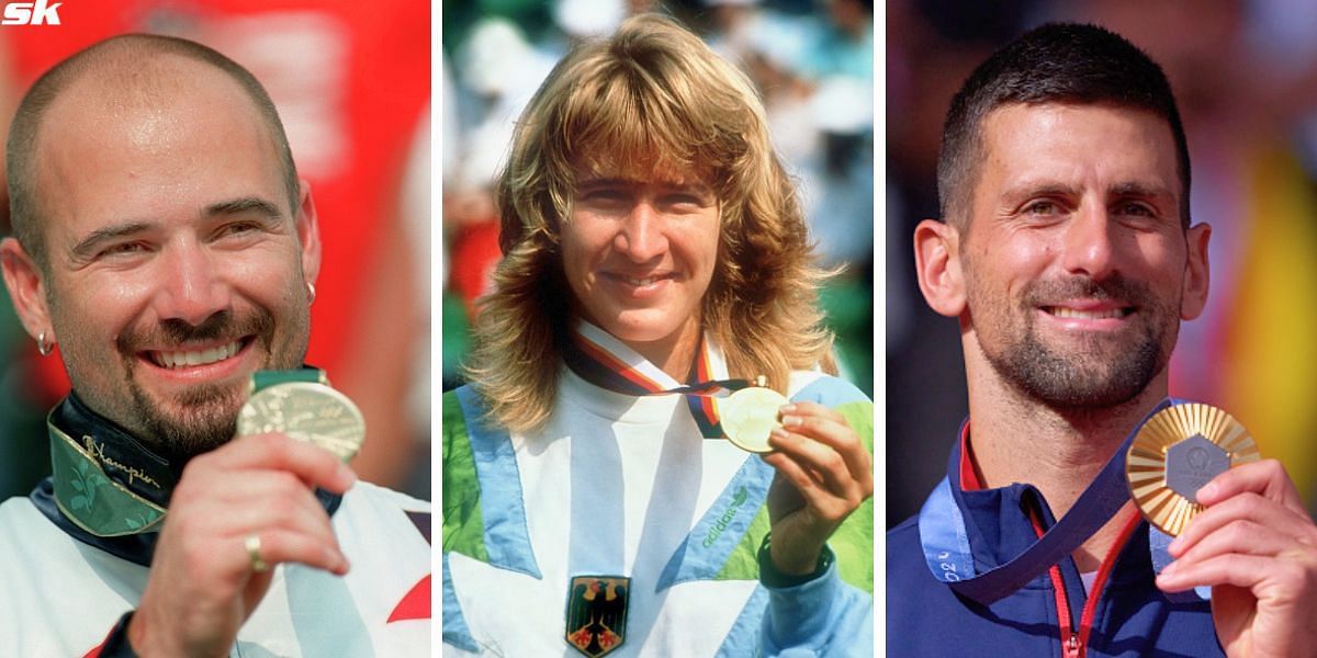 (From L-R)Andre Agassi, Steffi Graf and Novak Djokovic [Image Source: Getty Images]