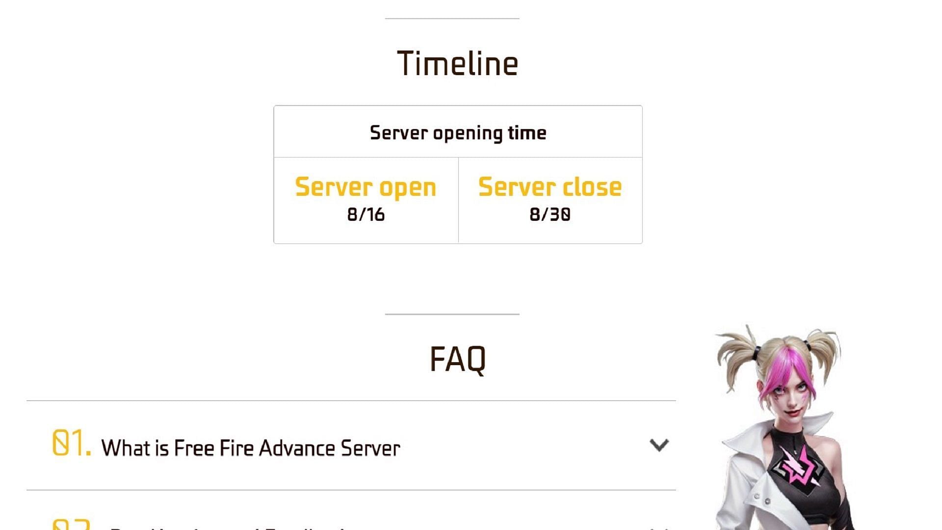 Timeline of the Advance Server (Image via Garena)