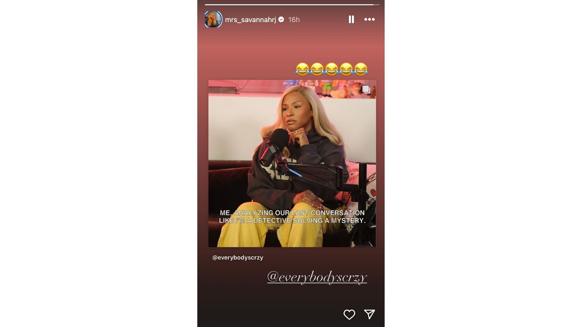 Savannah James shares a picture of her from her new podcast, Everybody&#039;s Crazy. Credit Savannah James IG account