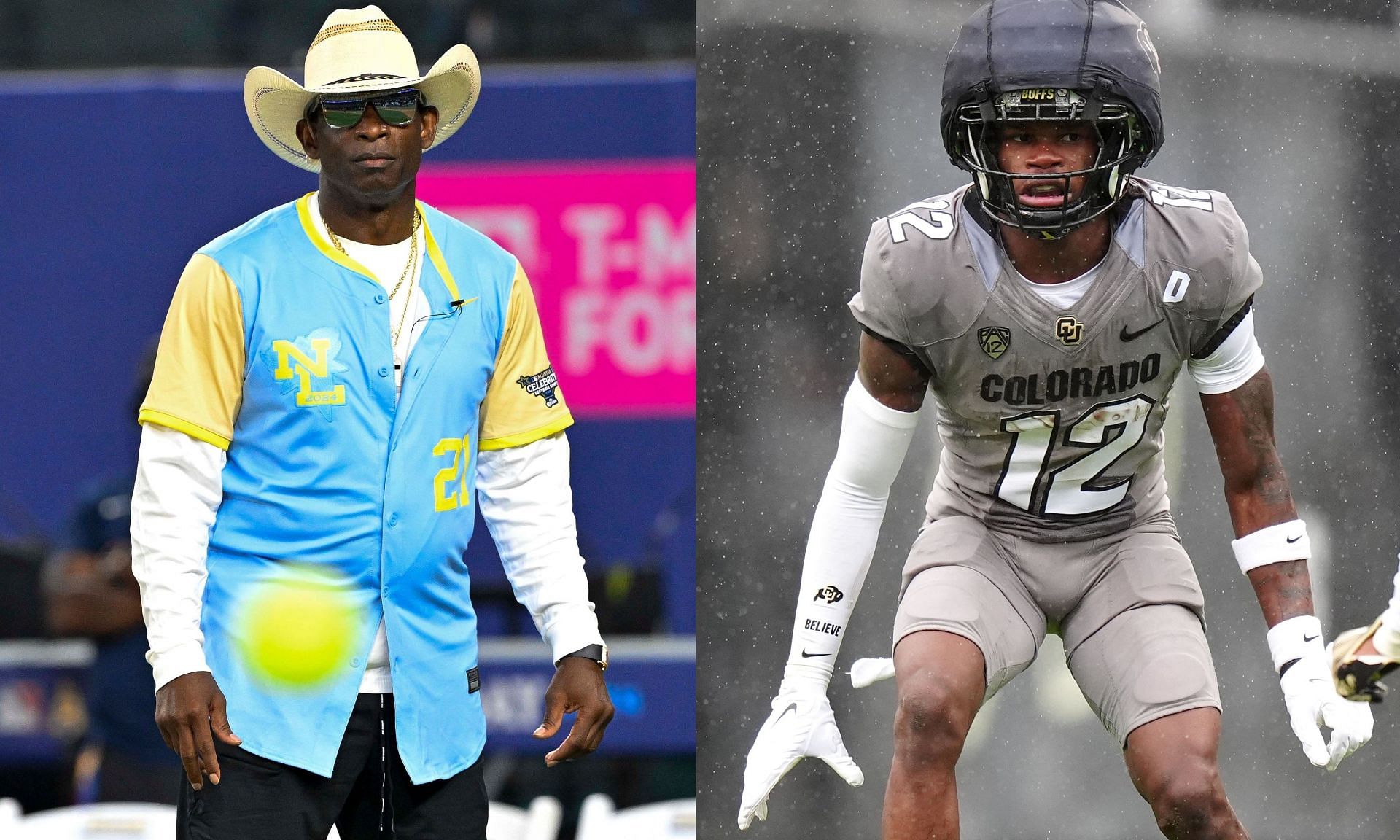 Deion Sanders (left), Travis Hunter (right).