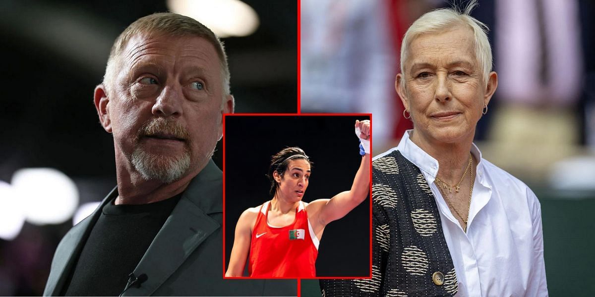 Boris Becker (L) Martina Navratilova (R) Imane Khelif (inset) (Images via GETTY and Instagram (inset))