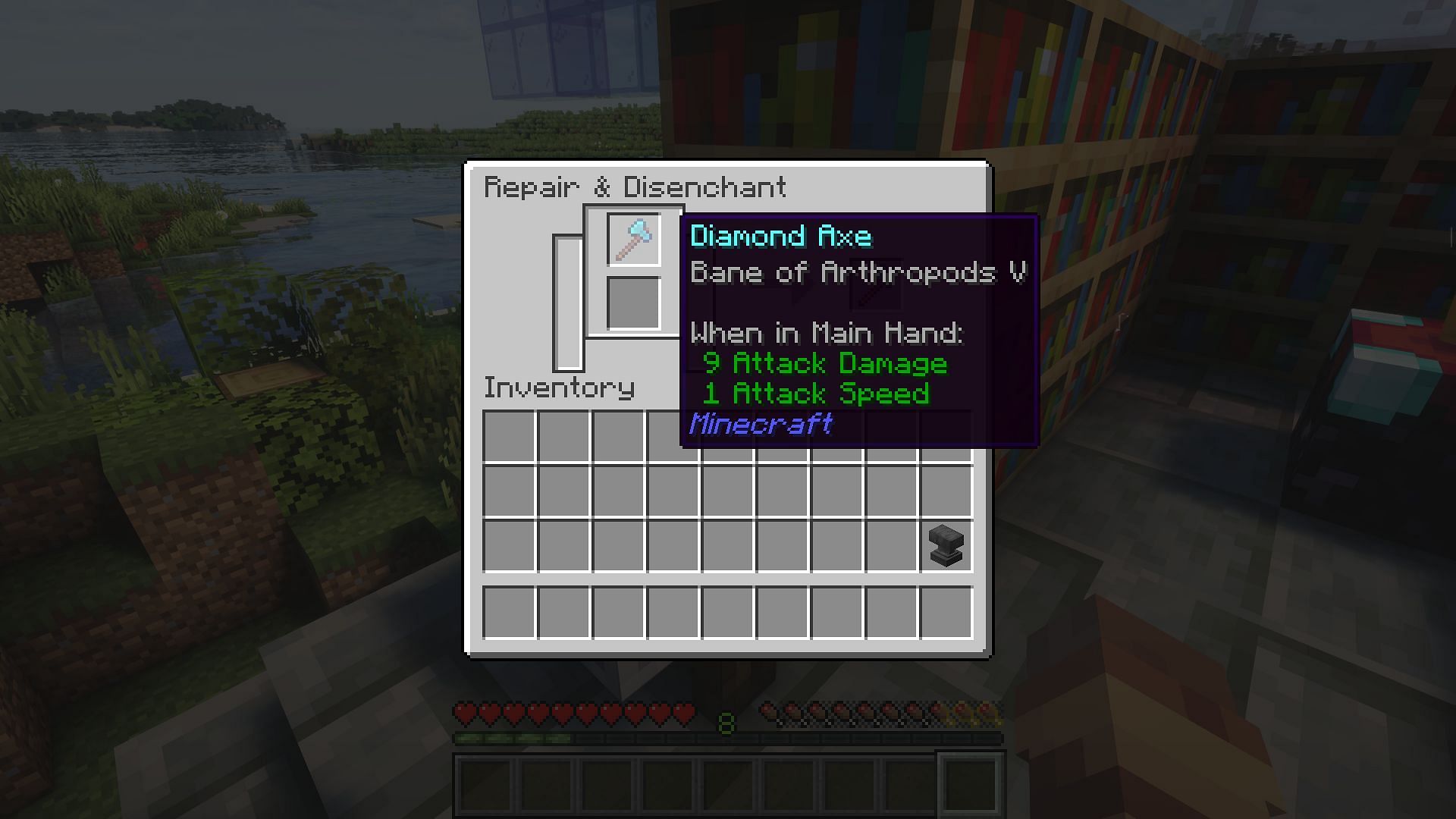 A player removing bane of arthropods from an item (Image via Mojang)