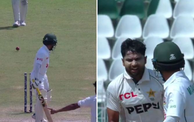 [Watch] Khurram Shahzad celebrates aggressively after cleaning up Mominul Haque with peach in 2024 PAK vs BAN 1st Test