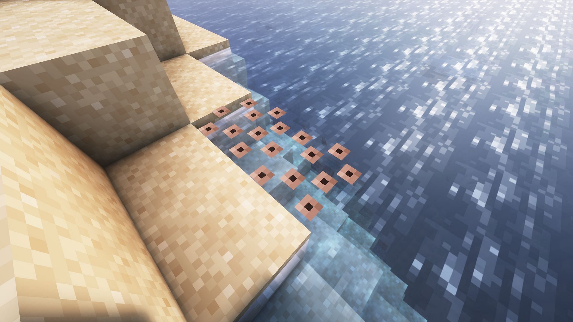 Tadpoles spawn from frogspawn eggs that are generated on water when two frogs breed (Image via Mojang Studios)