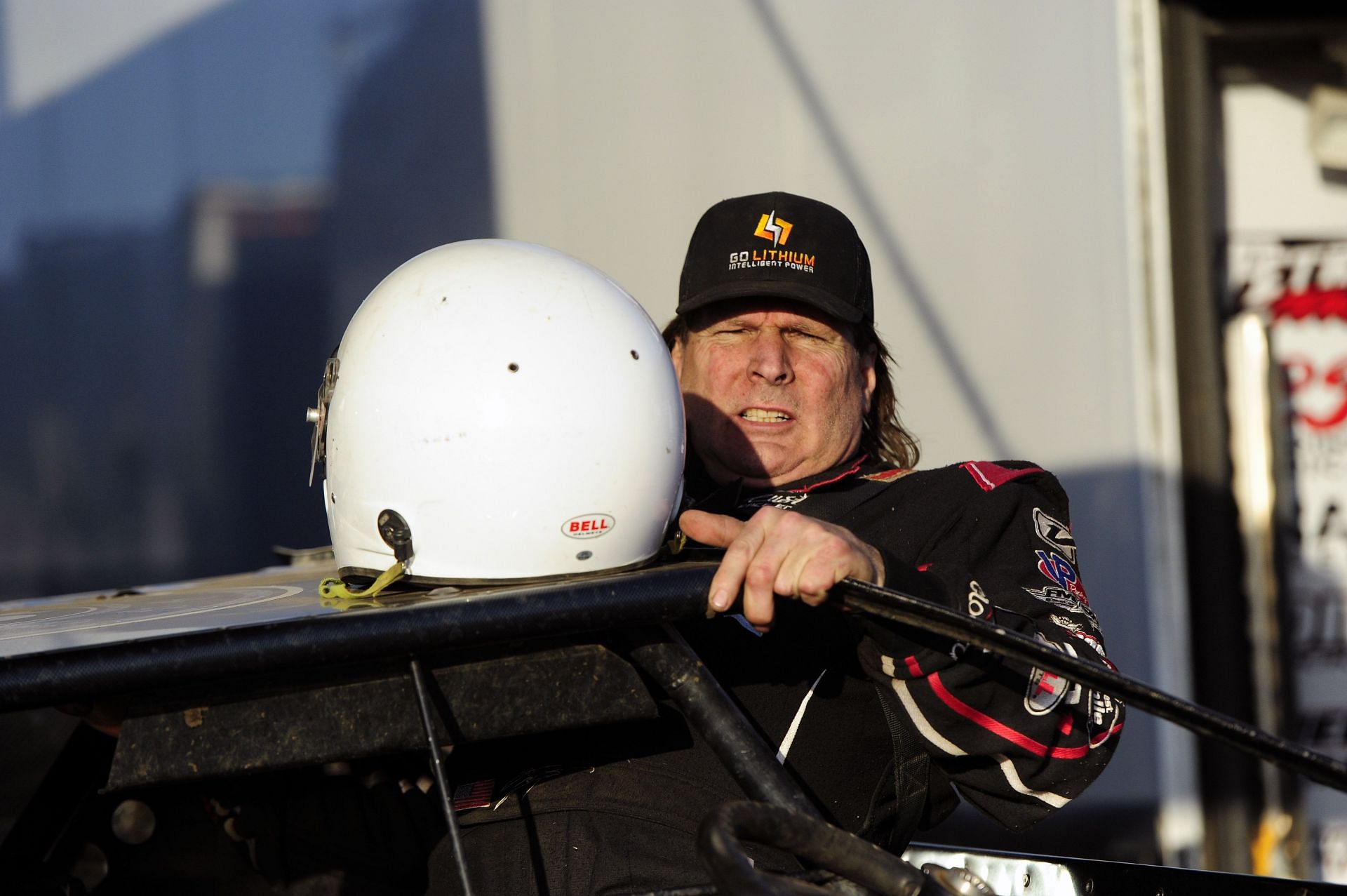 Scott Bloomquist (0) Team Zero Chevrolet SS driver climbs into his race car (Source: Getty Images)