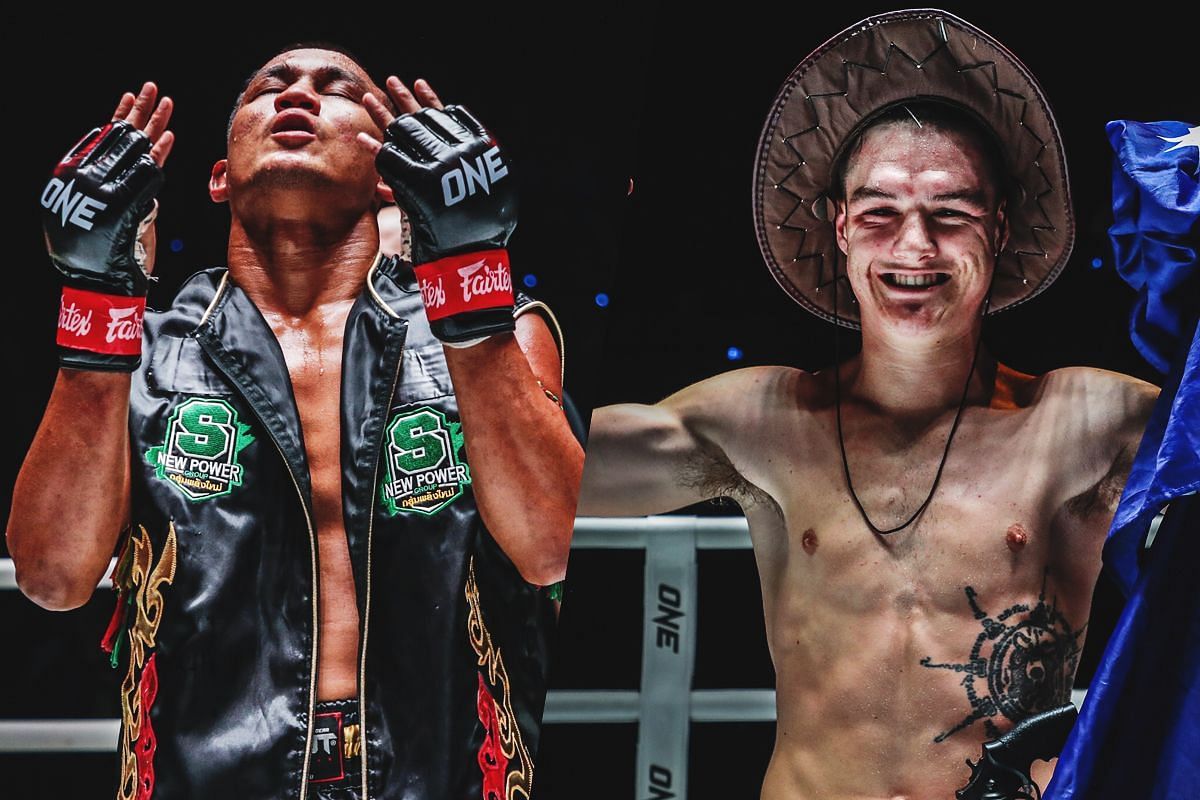 Seksan (left) made his ONE Championship debut in January 2023 against Tyson Harrison (right). [Photos via: ONE Championship]