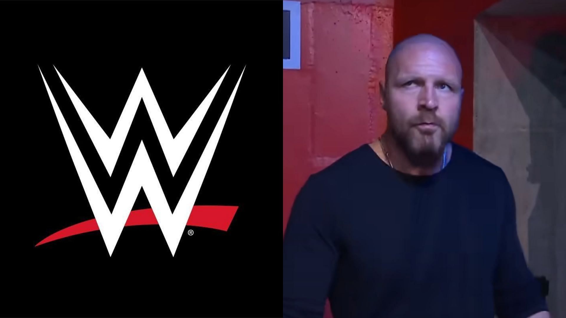 WWE logo (left) and Jon Moxley (right). (Image credits: WWE Facebook page &amp; AEW YouTube channel)