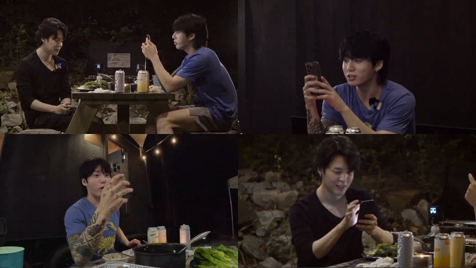 BTS Jungkook and Jimin video-calling V and Suga. (Images via Disney Plus)