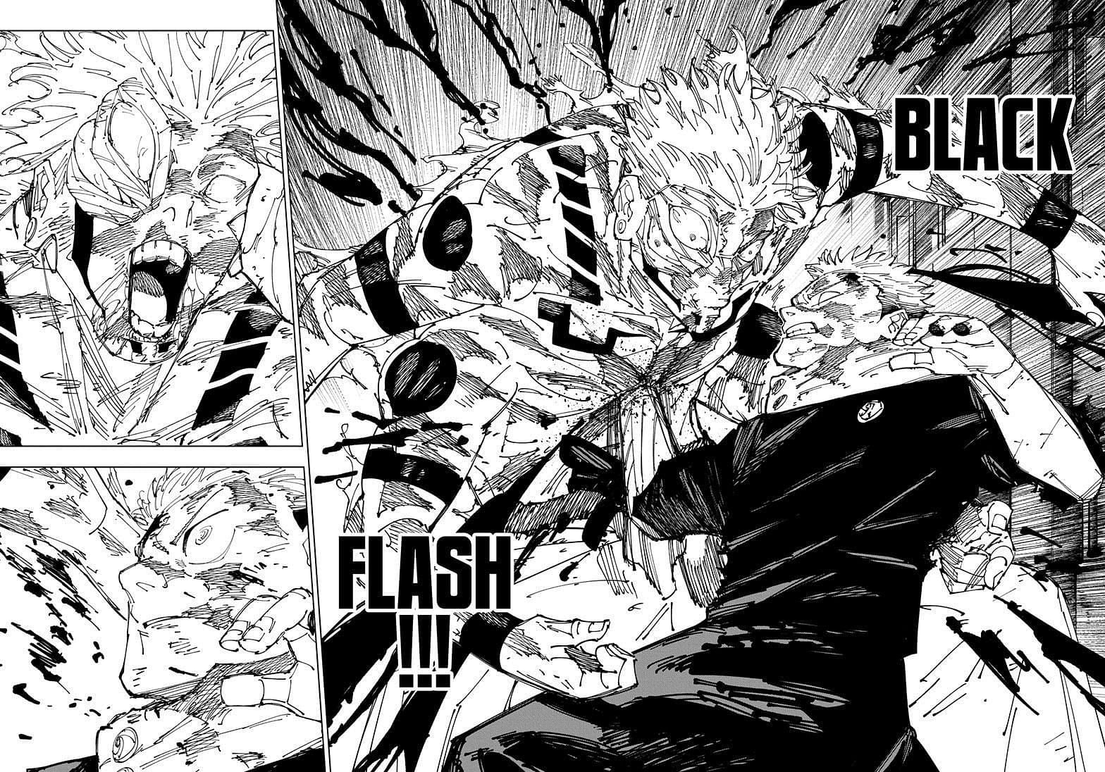 Yuji Itadori using Black Flash on Ryomen Sukuna in the manga (Image via Shueisha)