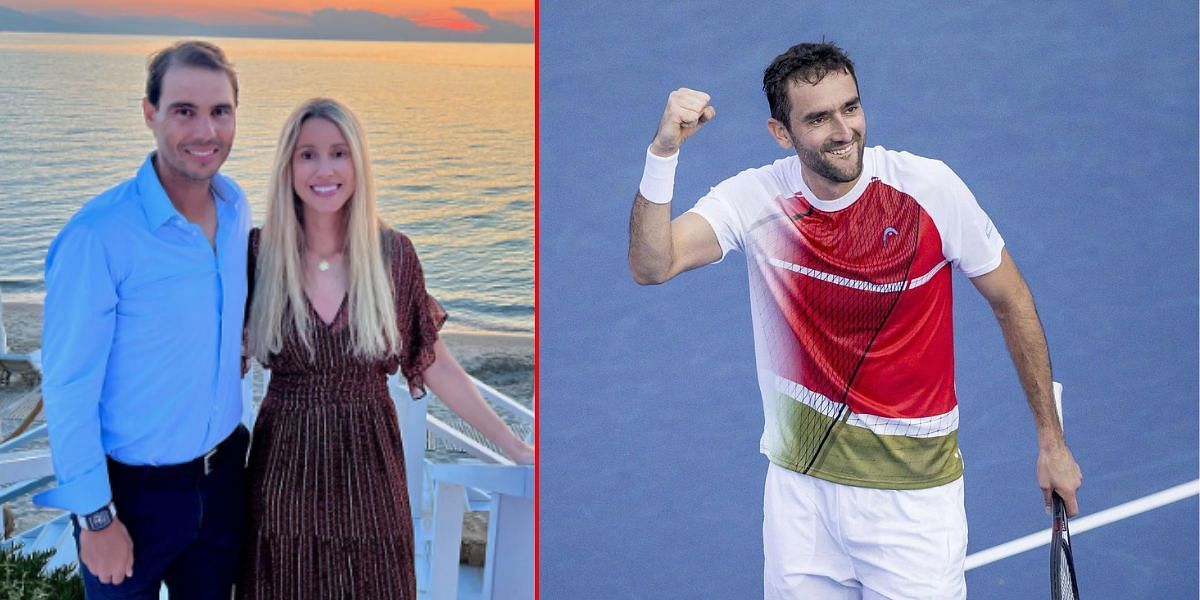 Rafael Nadal with his sister Maribel (L) and Marin Cilic (R) (Images via Instagram (L) and GETTY (R))