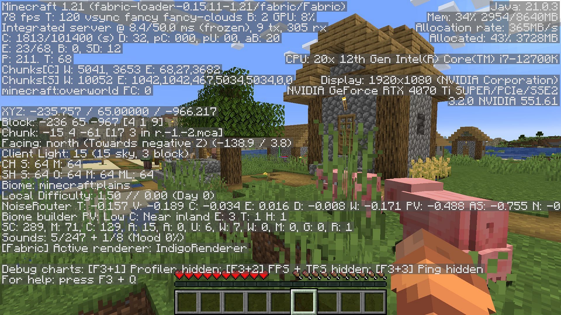 Java Edition&#039;s debug screen (Image via Mojang)