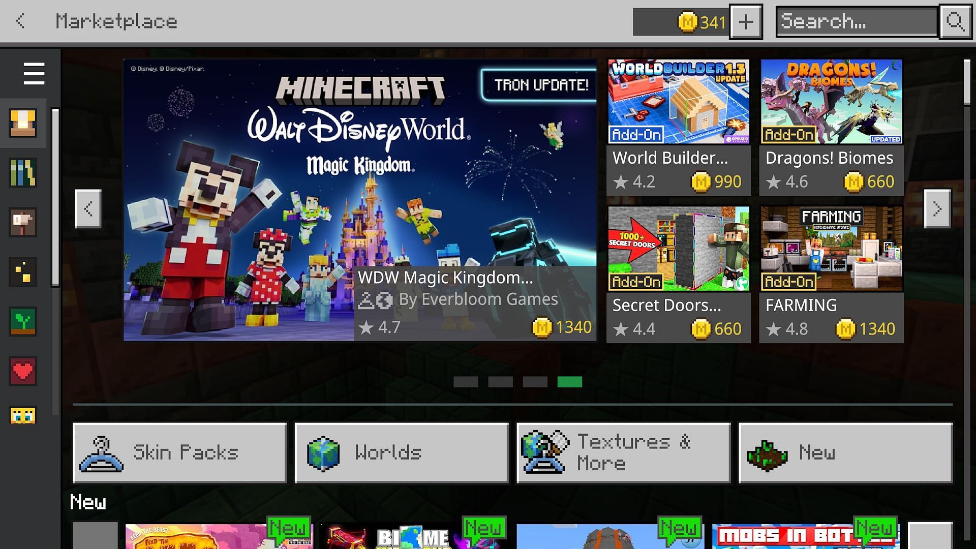 The home page of the Marketplace (Image via Mojang)