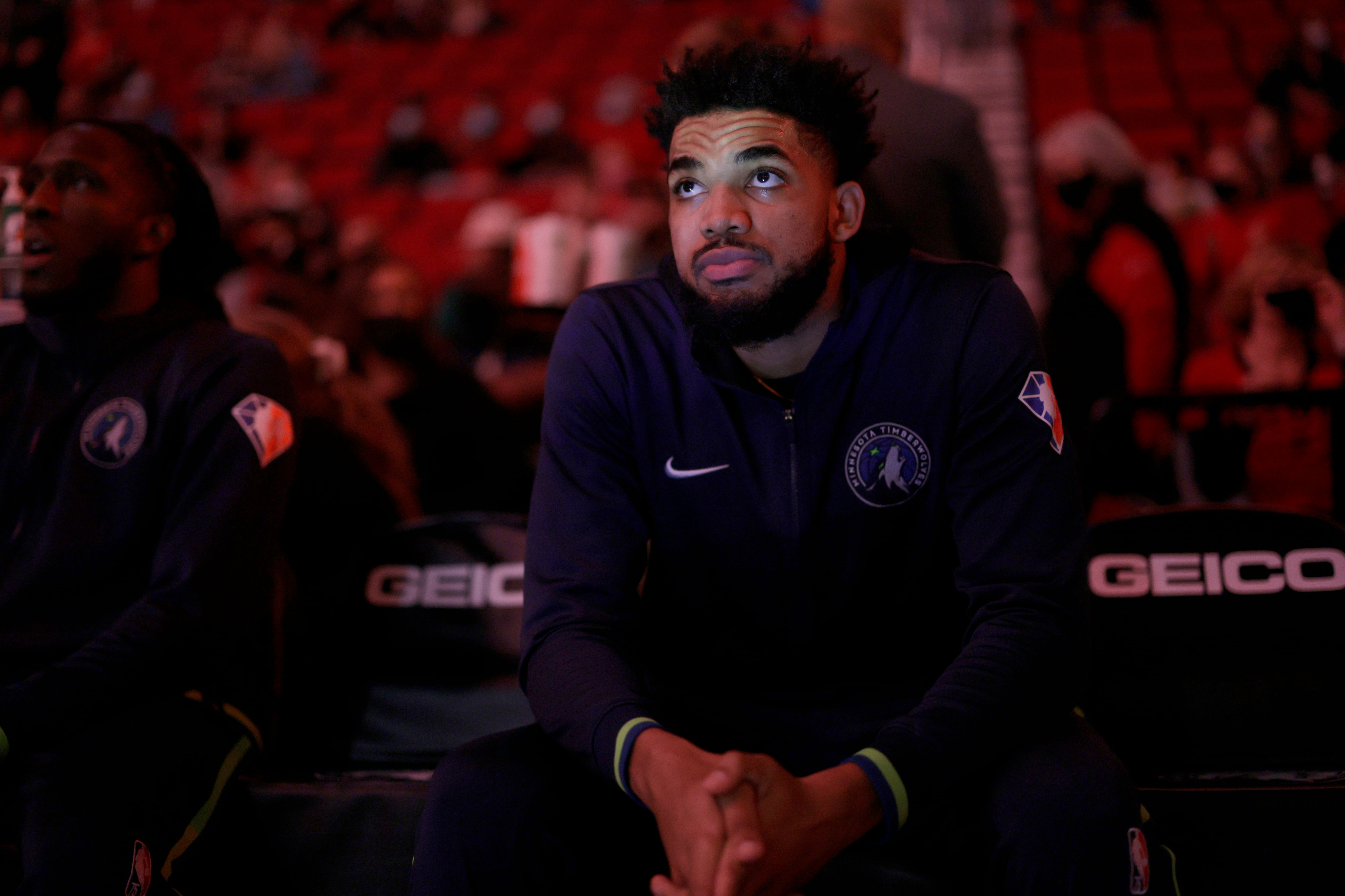 Minnesota Timberwolves center Karl-Anthony Towns prior to a game against the Portland Trail Blazers at Moda Center. Photo Credit: Imagn