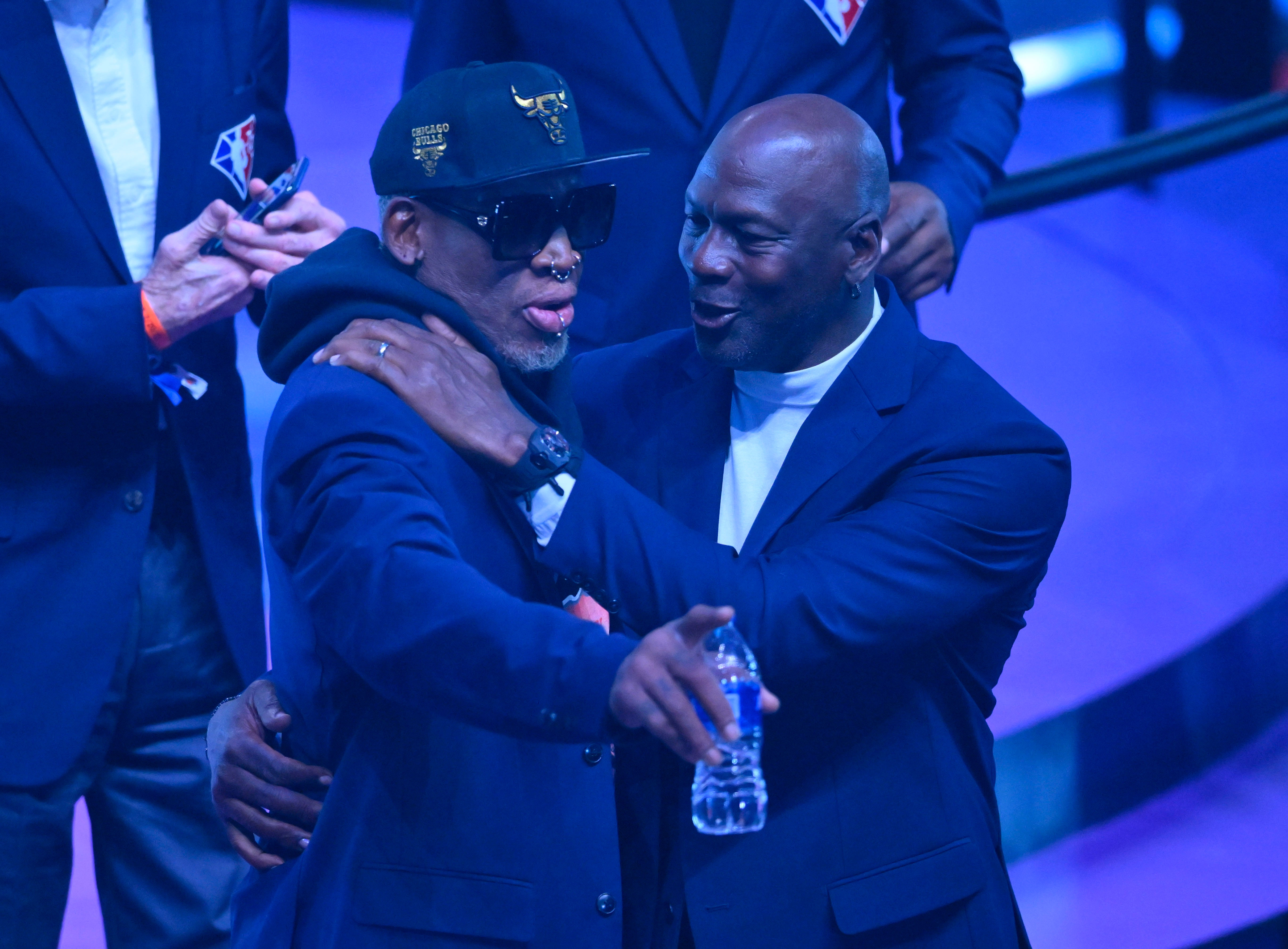 Chicago Bulls legends Michael Jordan and Dennis Rodman at the NBA&#039;s 75th Anniversary - Source: Imagn