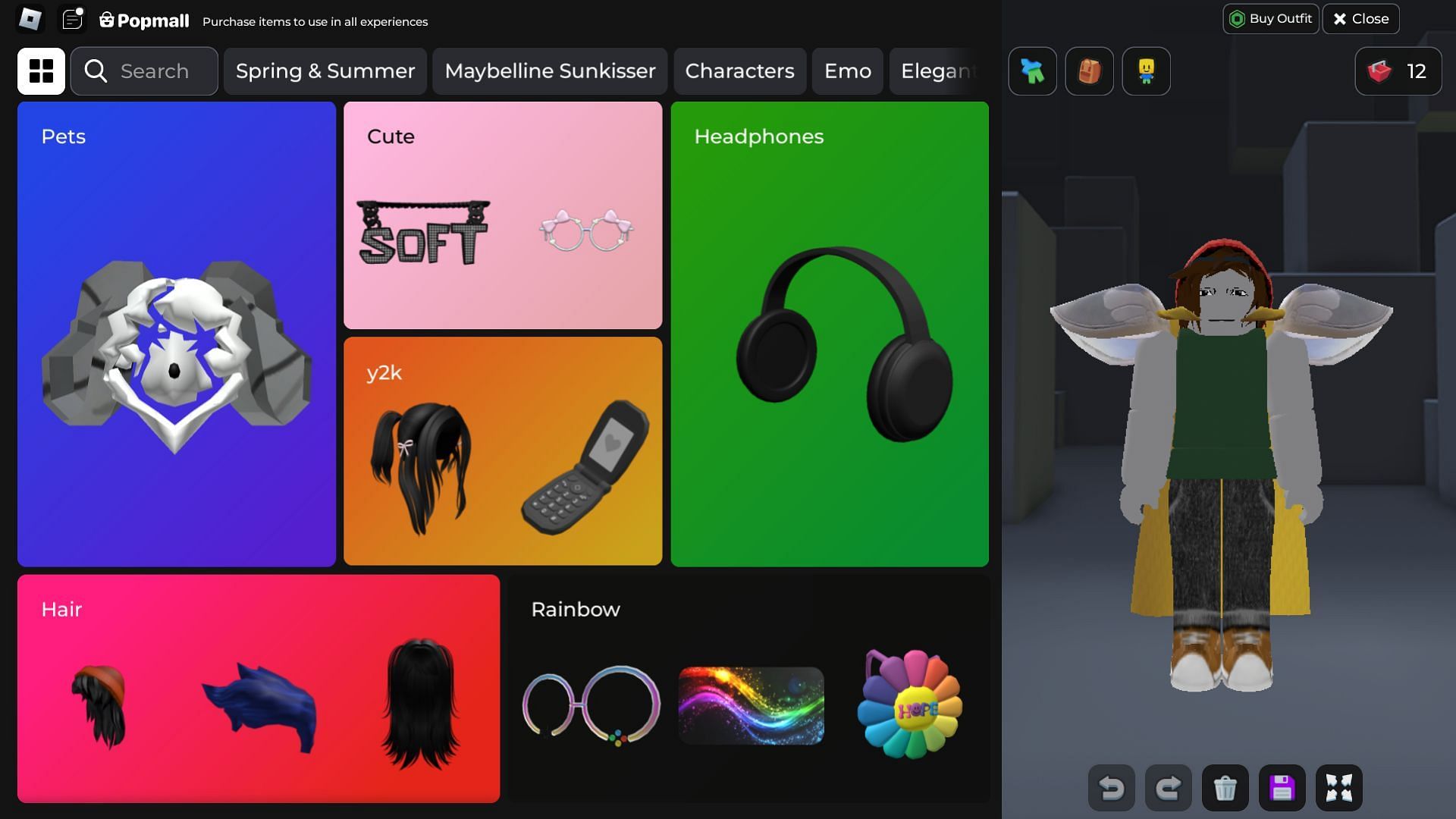 Character customization menu (Image via Roblox)