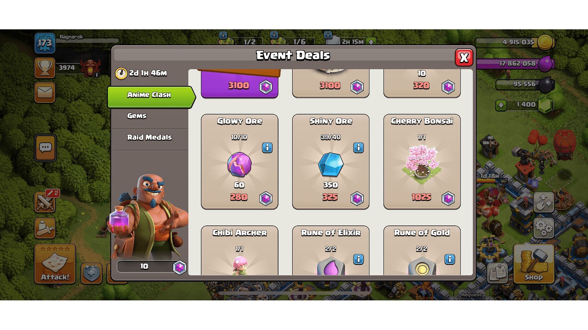 Buy Ores from the Trader Shop (Image via Supercell)