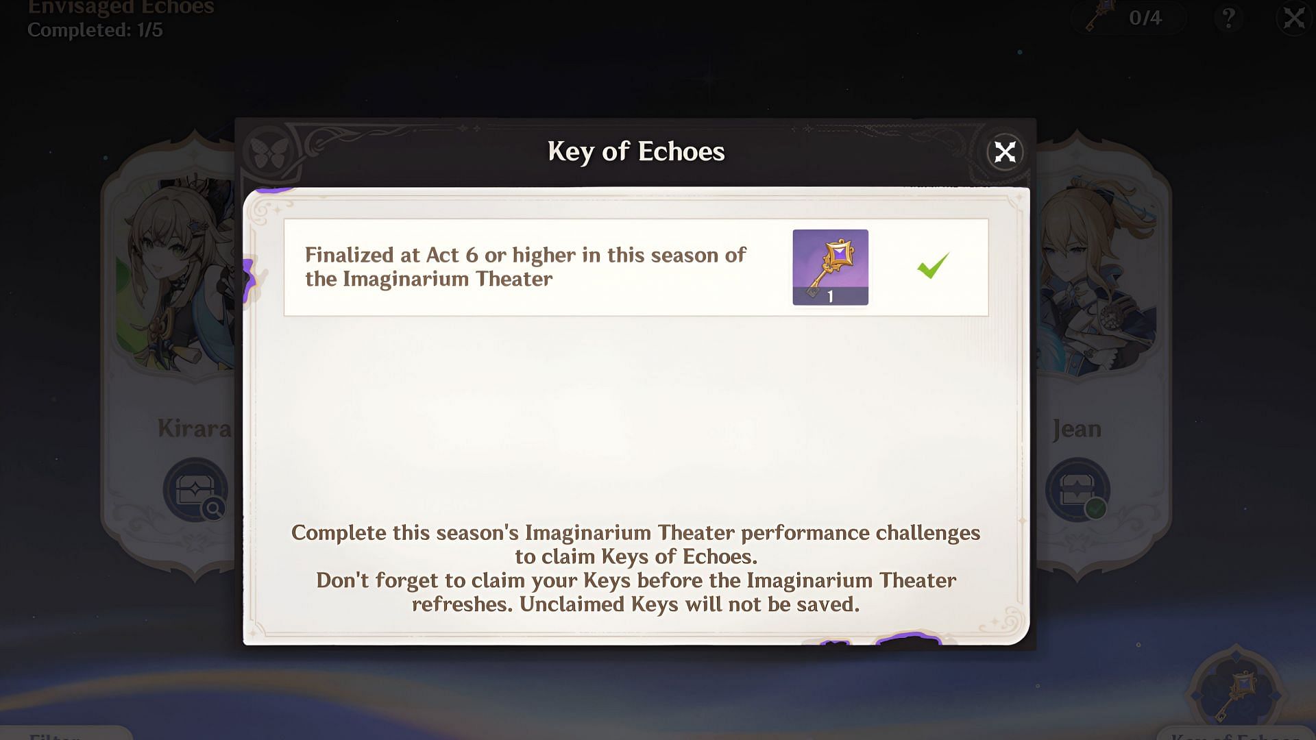 Players must consume 2 Keys of Echoes to unlock the Envisaged Echoes challenge for a single character (Image via HoYoverse)