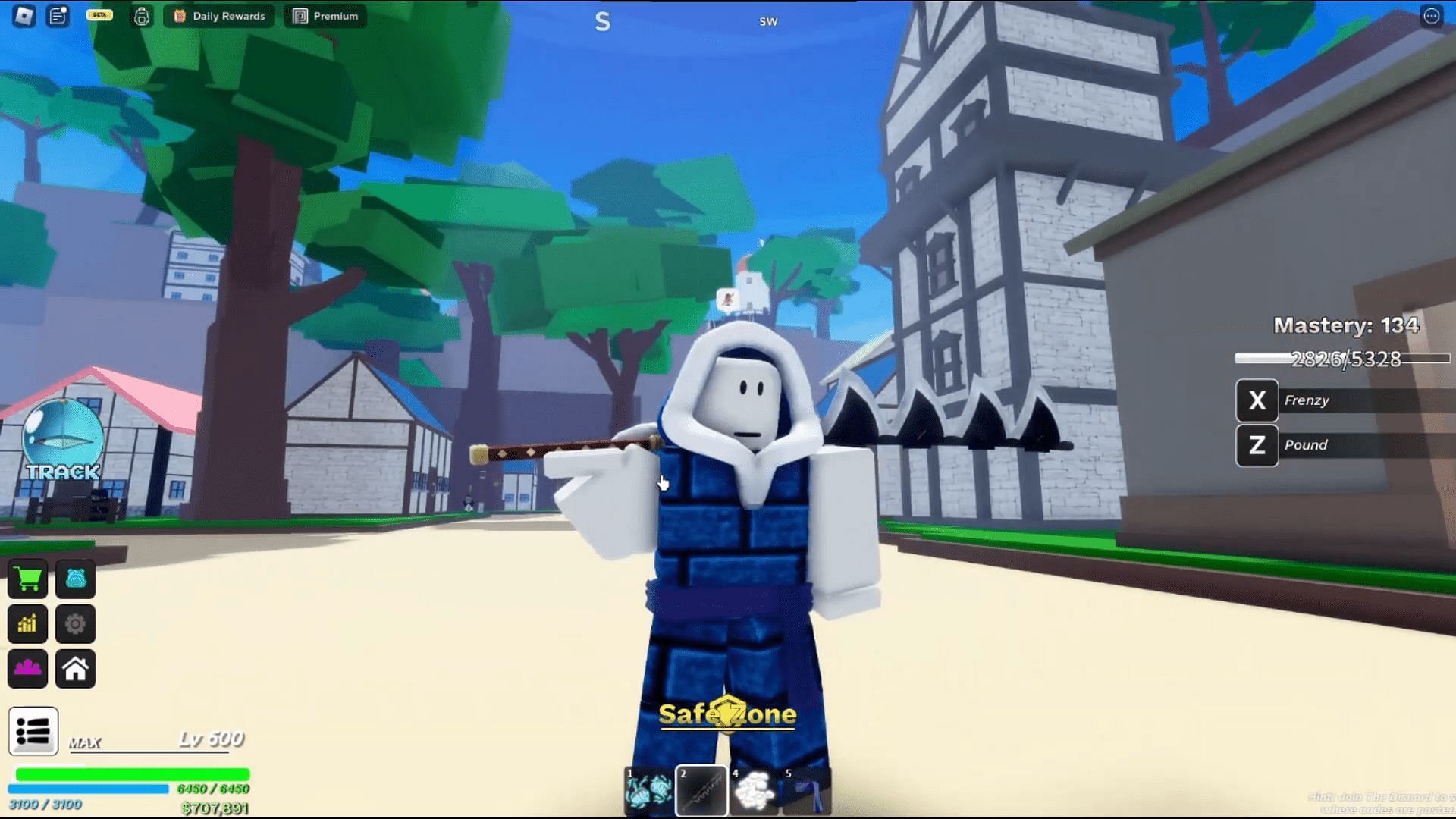 Gameplay screenshot of the Shark Saw in Fruit Seas (Image via Roblox)