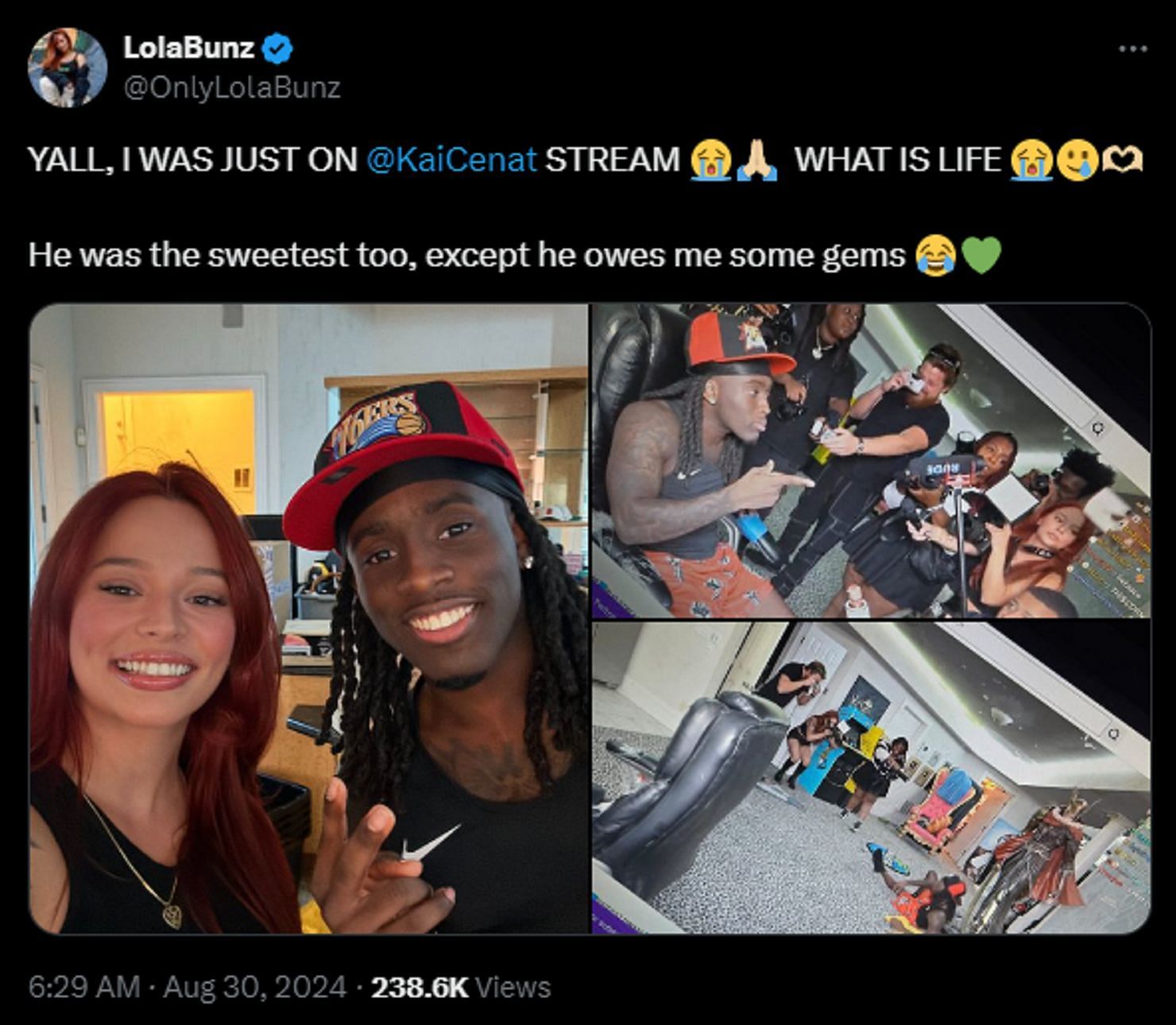 LolaBunz&#039;s wholesome post after visiting Kai Cenat&#039;s house (Image via X/LolaBunz)